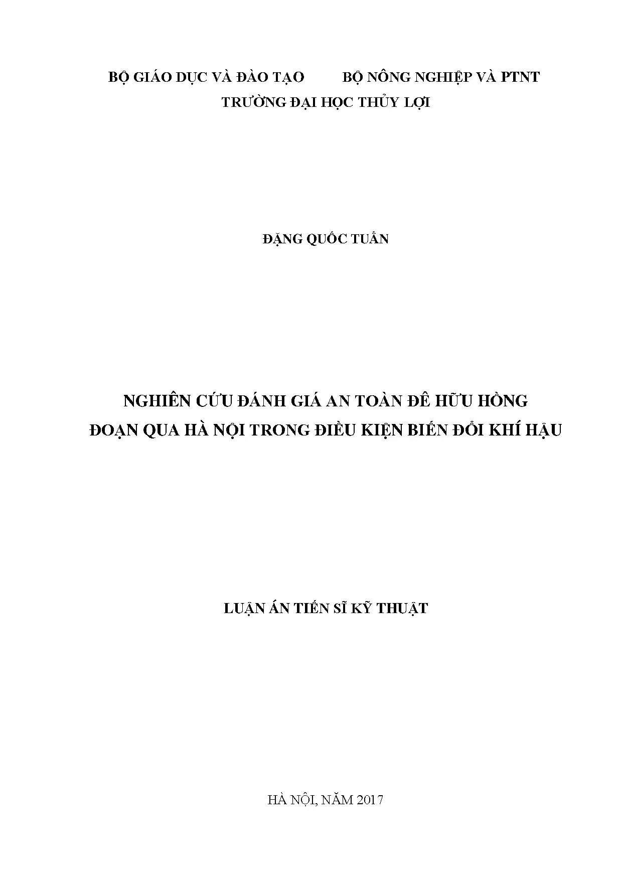 Đánh giá an toàn đê hữu Hồng đoạn Hà Nội trong BĐKH