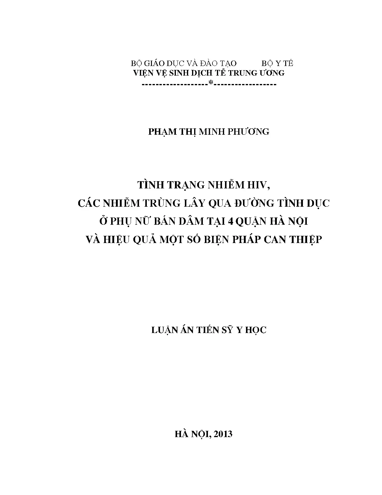 HIV/STI phụ nữ bán dâm Hà Nội: Thực trạng và hiệu quả can thiệp