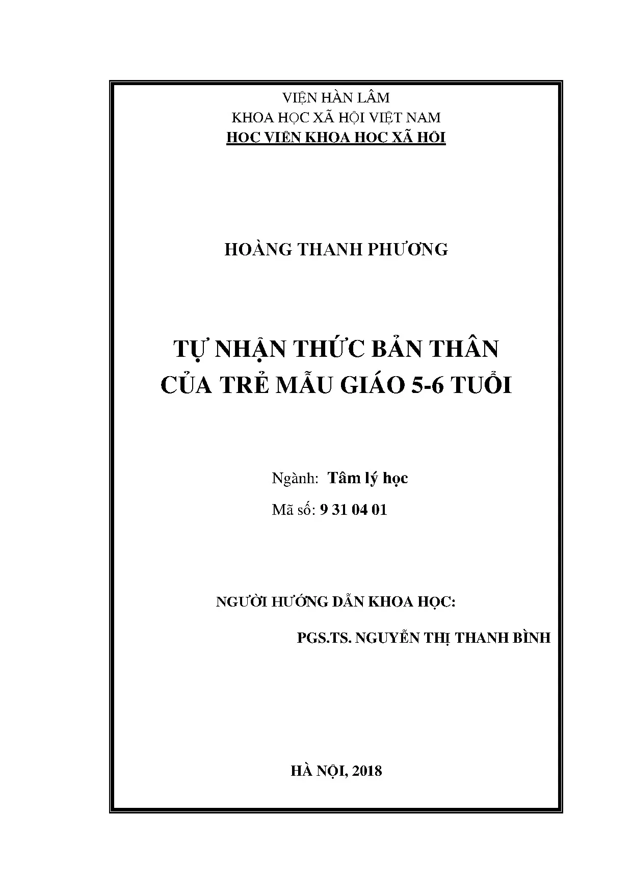 Tự nhận thức bản thân của trẻ mẫu giáo 56 tuổi luận án tiến