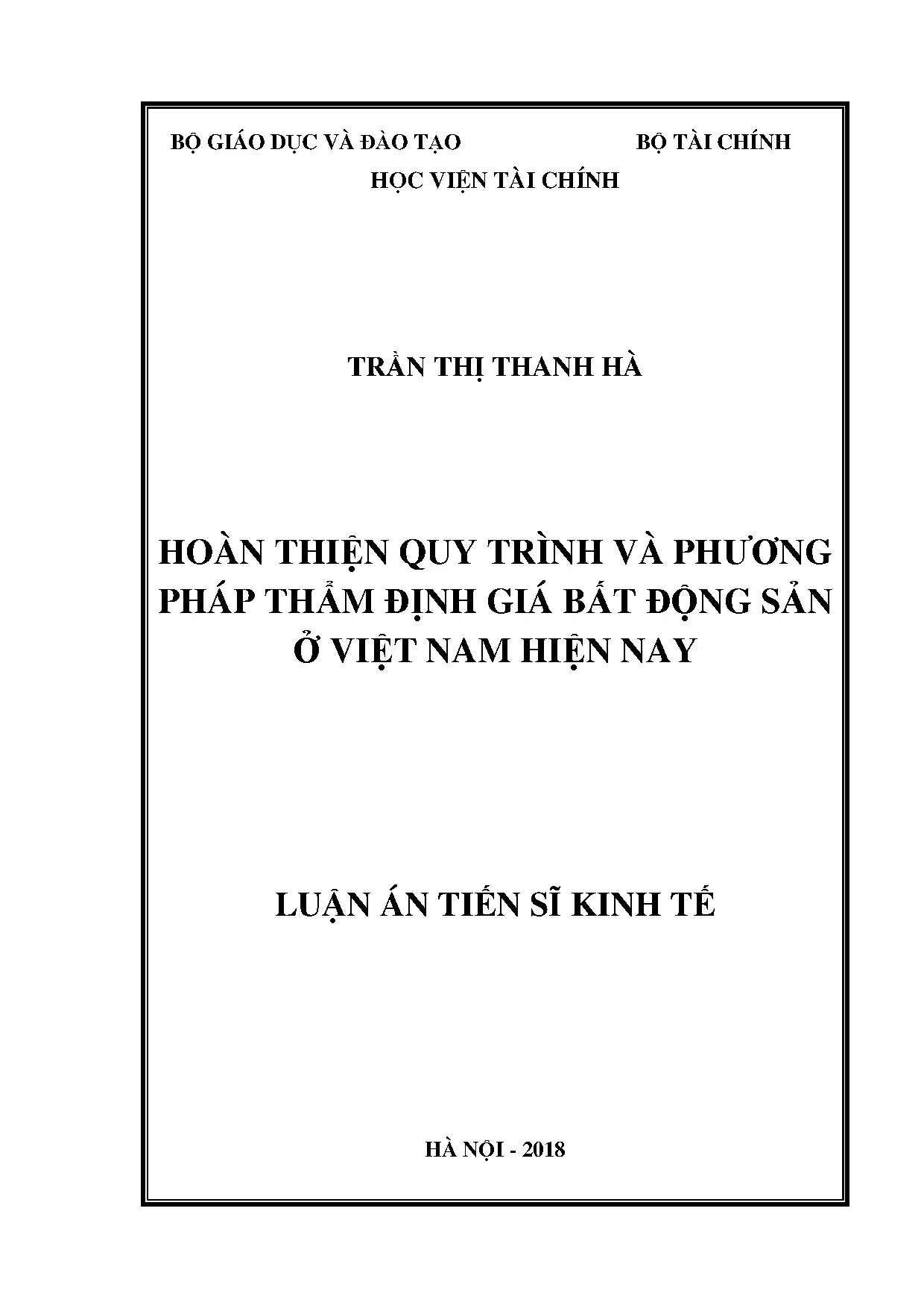 Hoàn thiện quy trình, phương pháp thẩm định giá BĐS Việt Nam