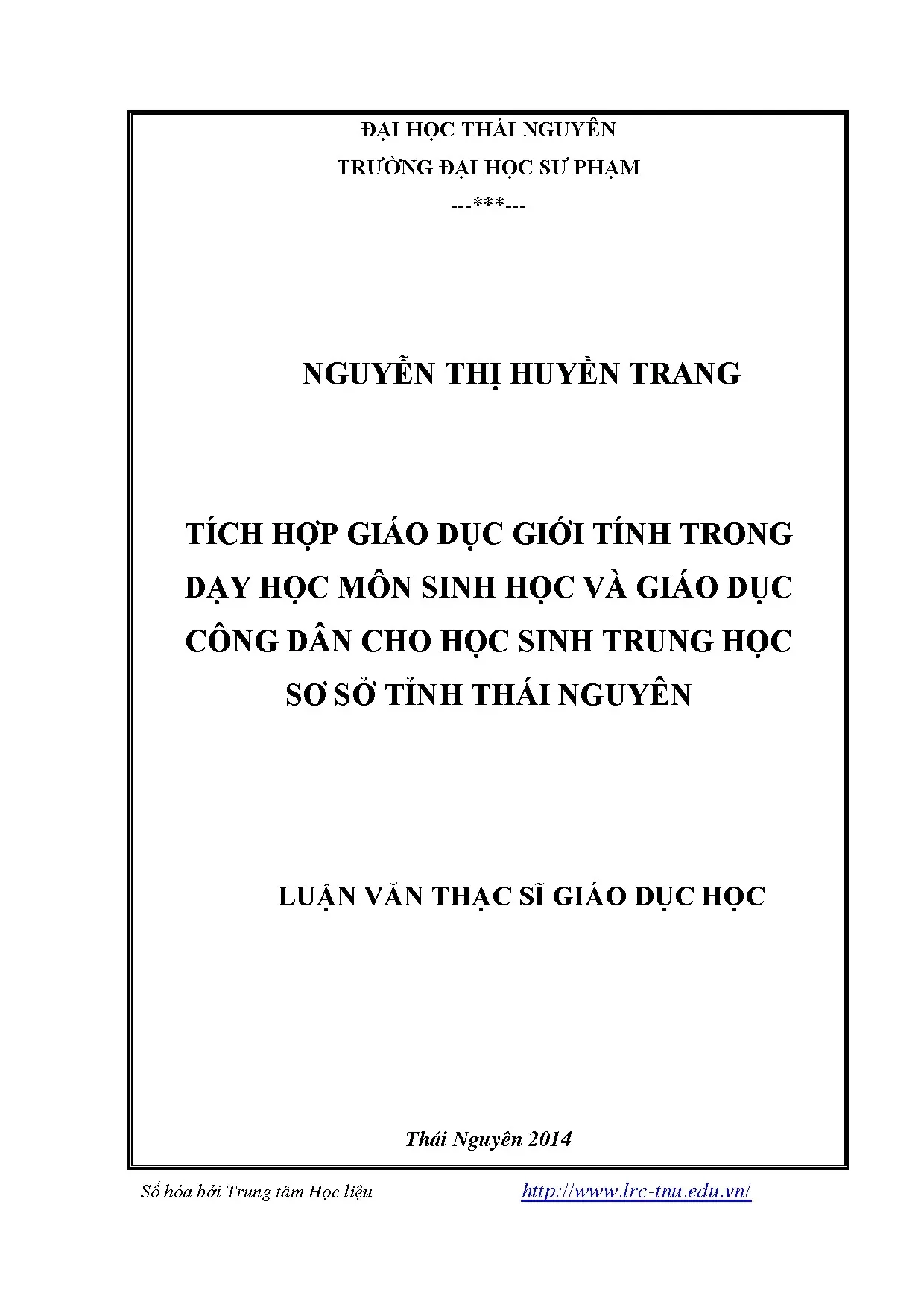 Tích hợp giáo dục giới tính trong Sinh học và GDCD THCS Thái Nguyên