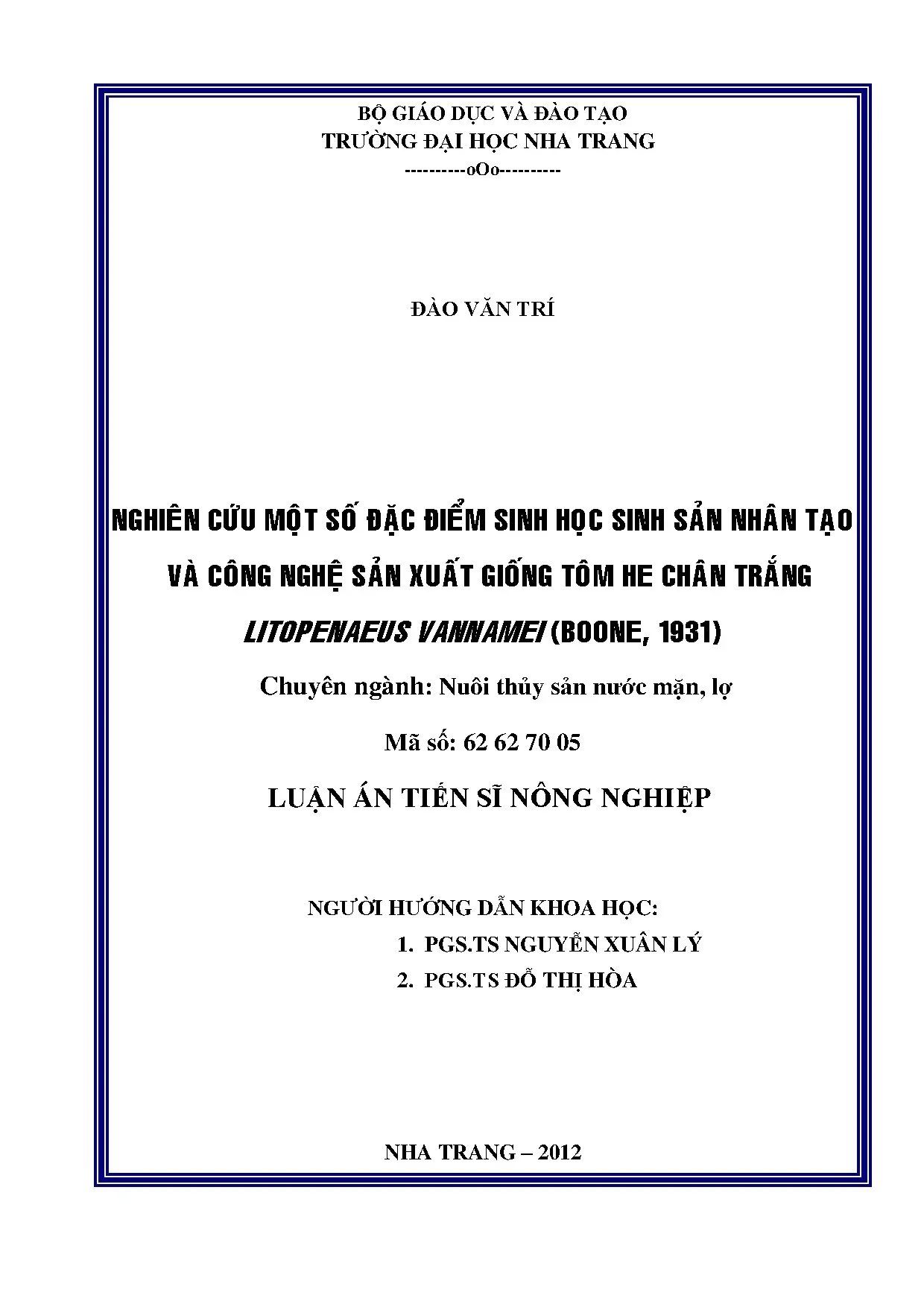 Nghiên cứu sinh học sinh sản & công nghệ giống tôm chân trắng