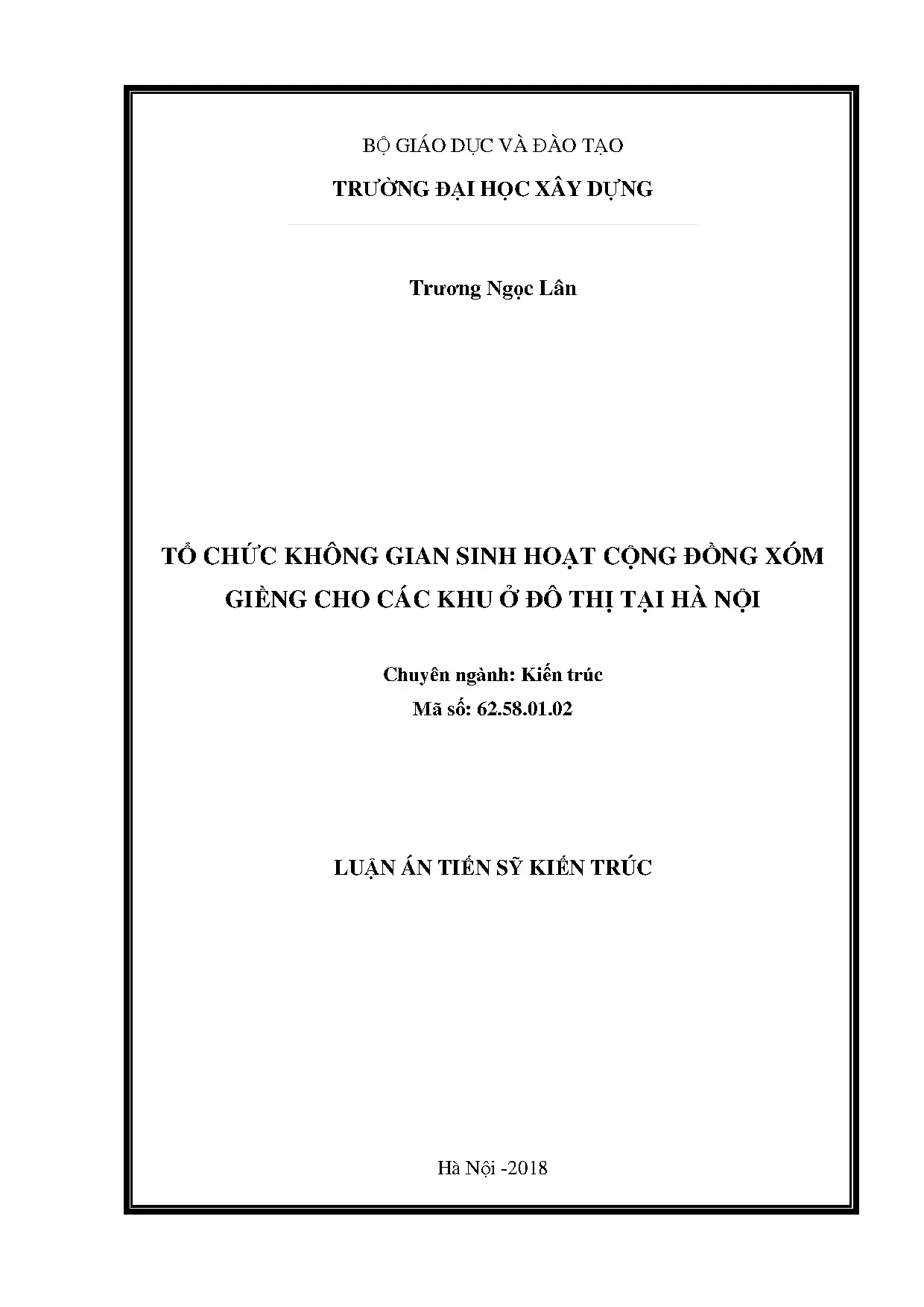 Tổ chức không gian sinh hoạt cộng đồng xóm giềng đô thị Hà Nội