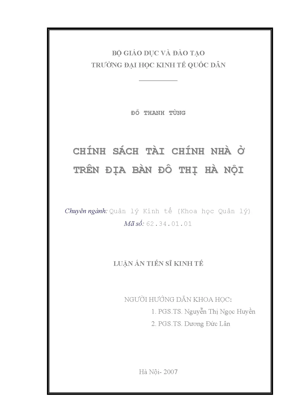 Chính sách tài chính nhà ở đô thị Hà Nội - Luận án TS