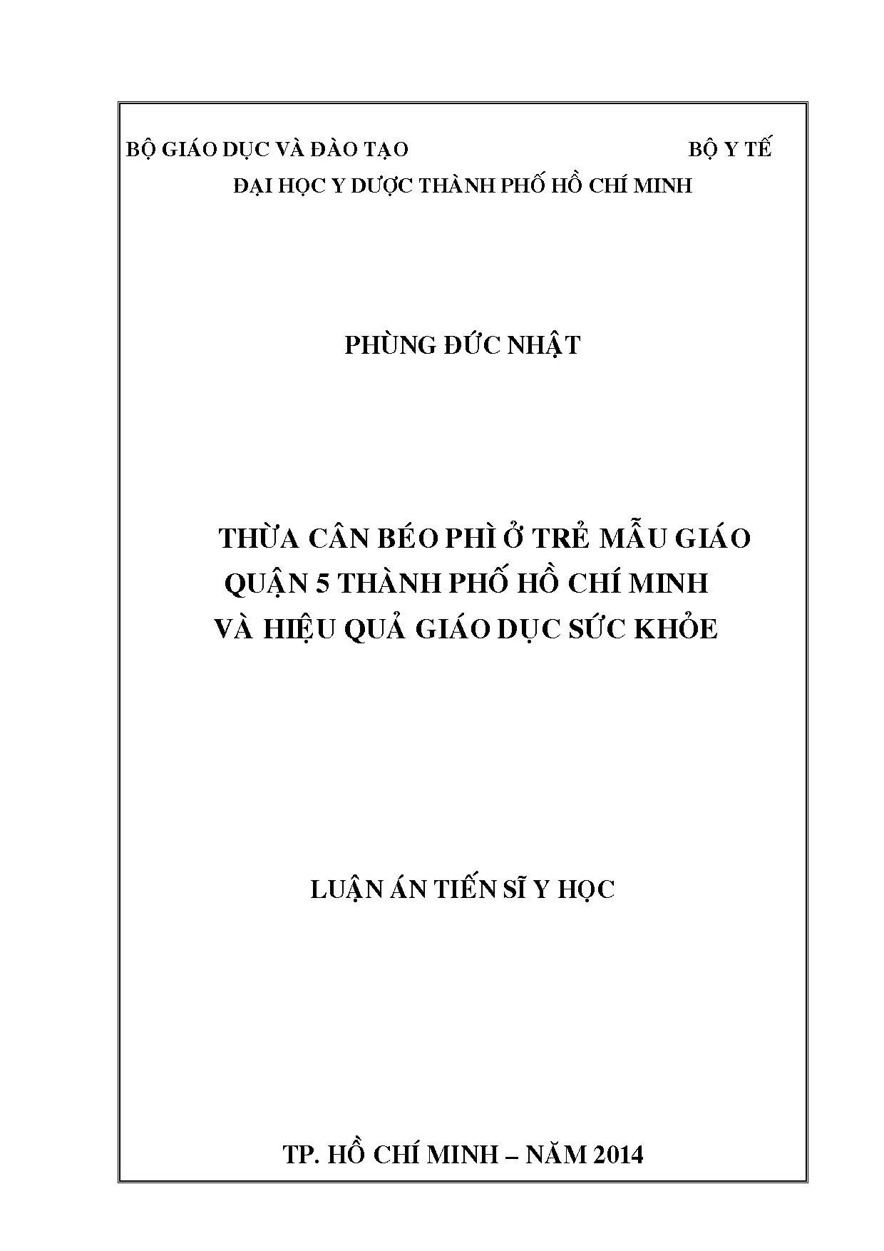 Thừa cân béo phì trẻ mẫu giáo Q5 TP.HCM & hiệu quả giáo dục sức khỏe