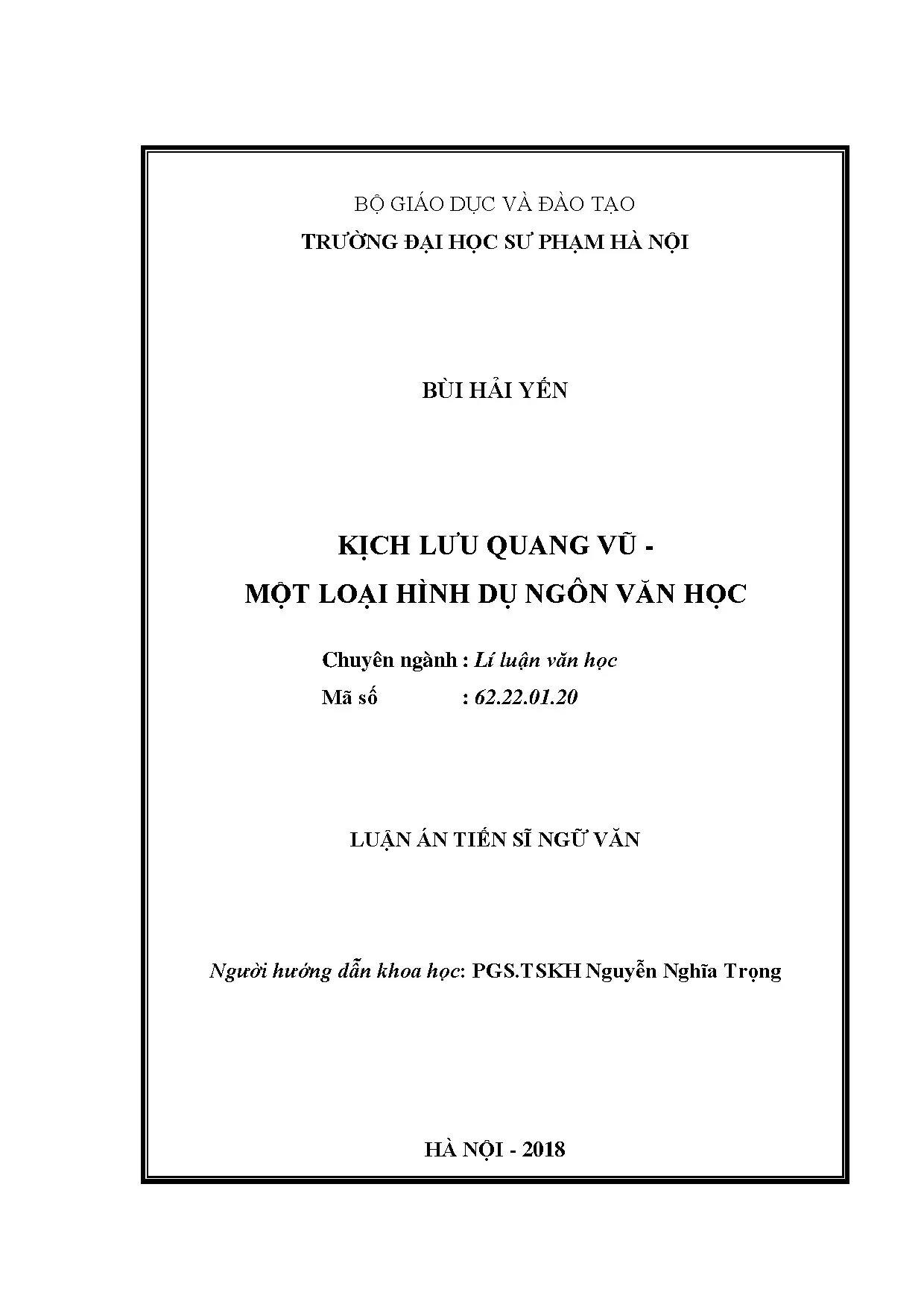 Kịch Lưu Quang Vũ: Loại hình dụ ngôn văn học - Luận án Tiến sĩ