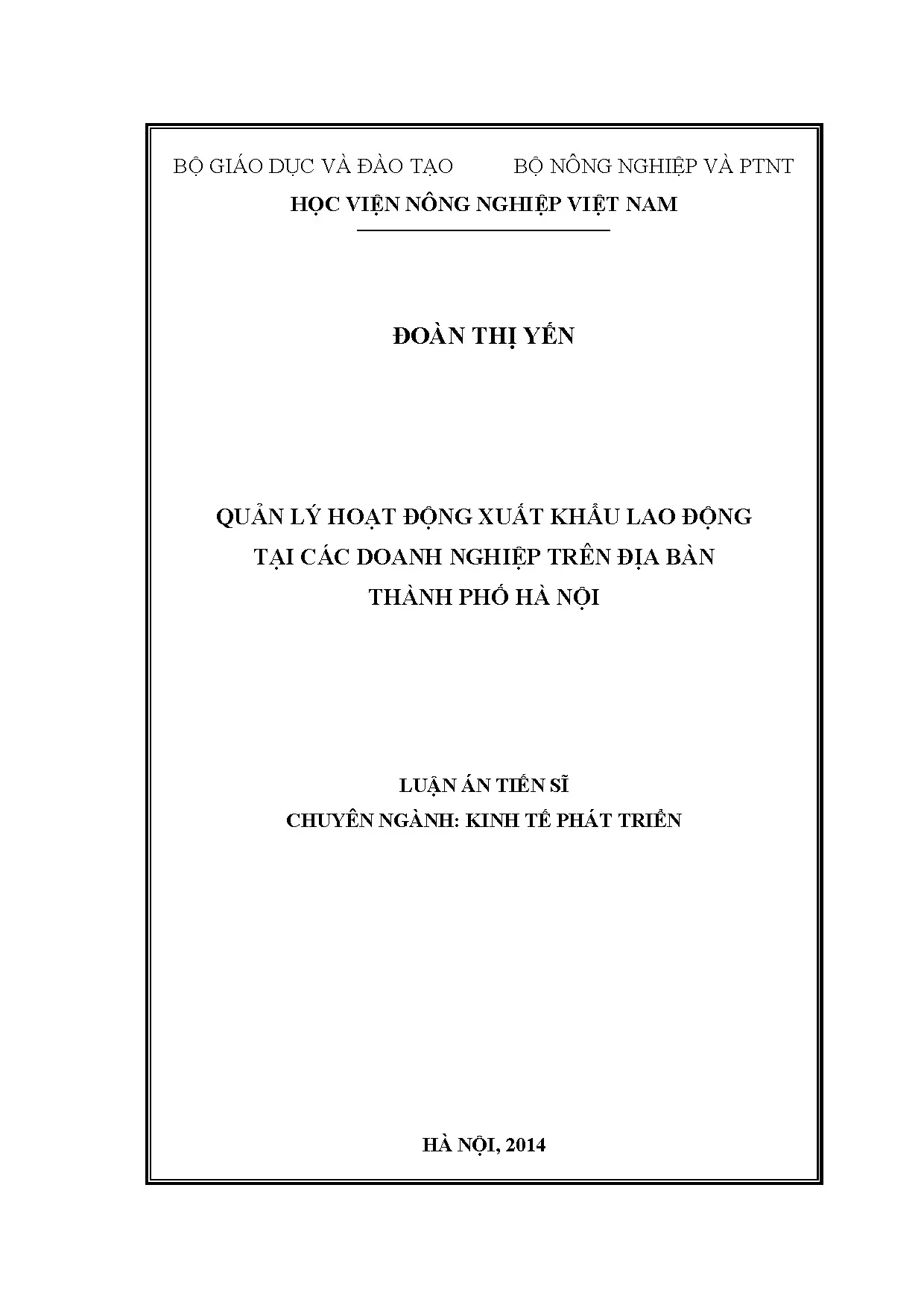 Quản lý hoạt động xuất khẩu lao động tại doanh nghiệp Hà Nội