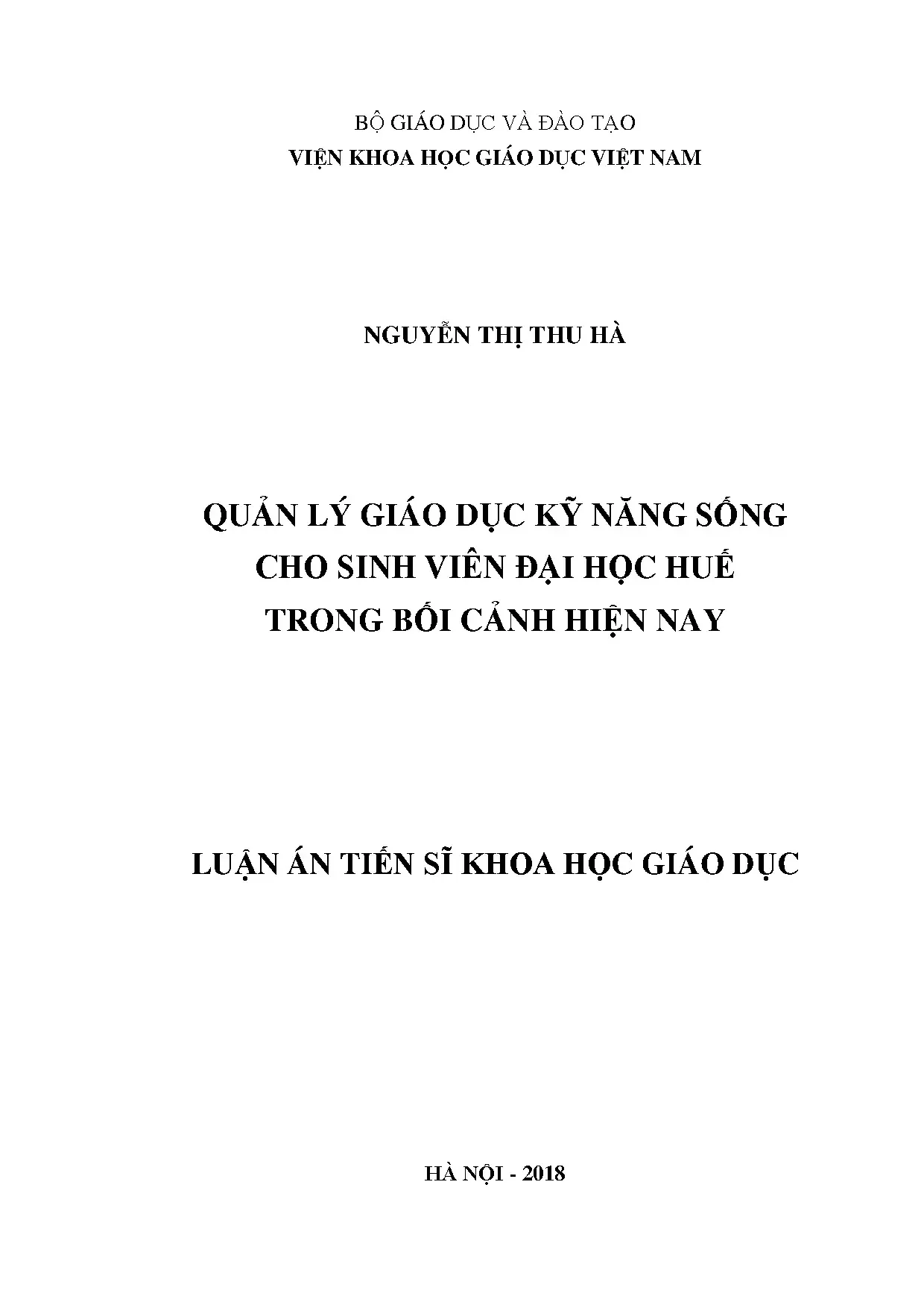 Quản lý giáo dục kỹ năng sống cho sinh viên đại học huế tron