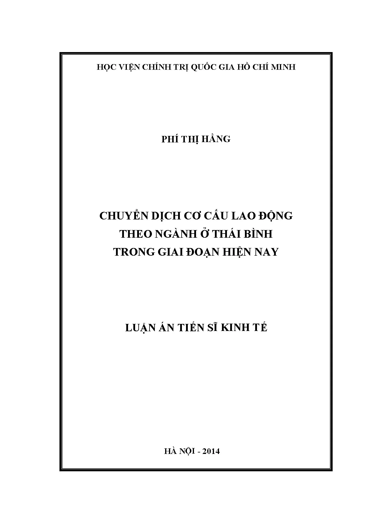 Chuyển dịch cơ cấu lao động theo ngành ở thái bình trong gia