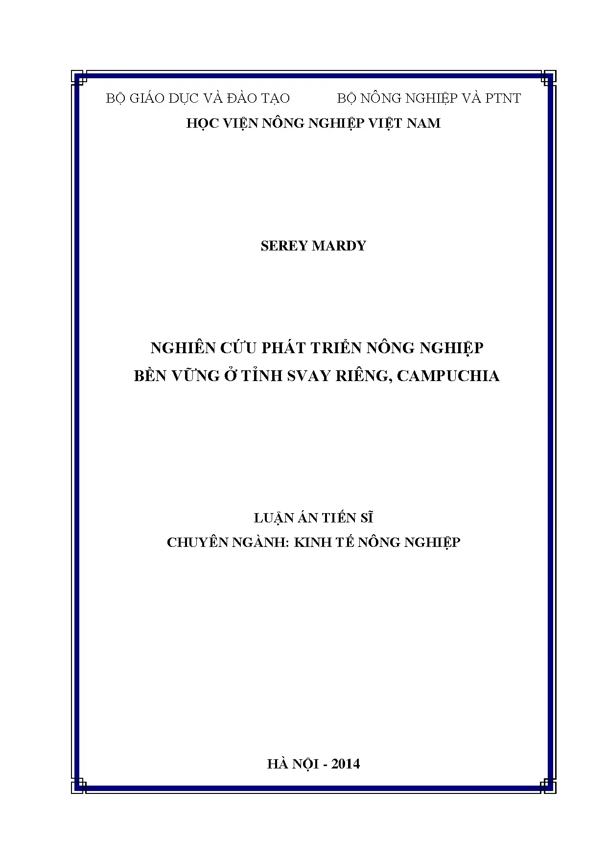 Nghiên cứu phát triển nông nghiệp bền vững ở tỉnh svay riêng