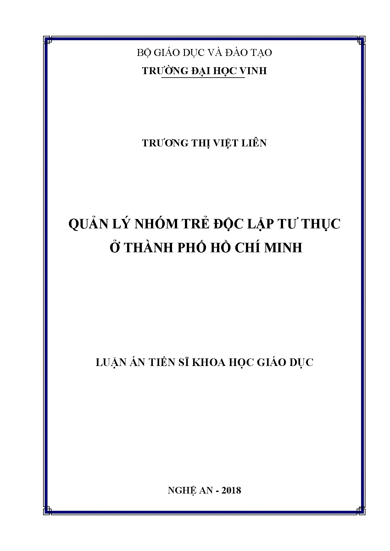 Quản lý nhóm trẻ độc lập tư thục ở TP.HCM: Luận án Tiến sĩ
