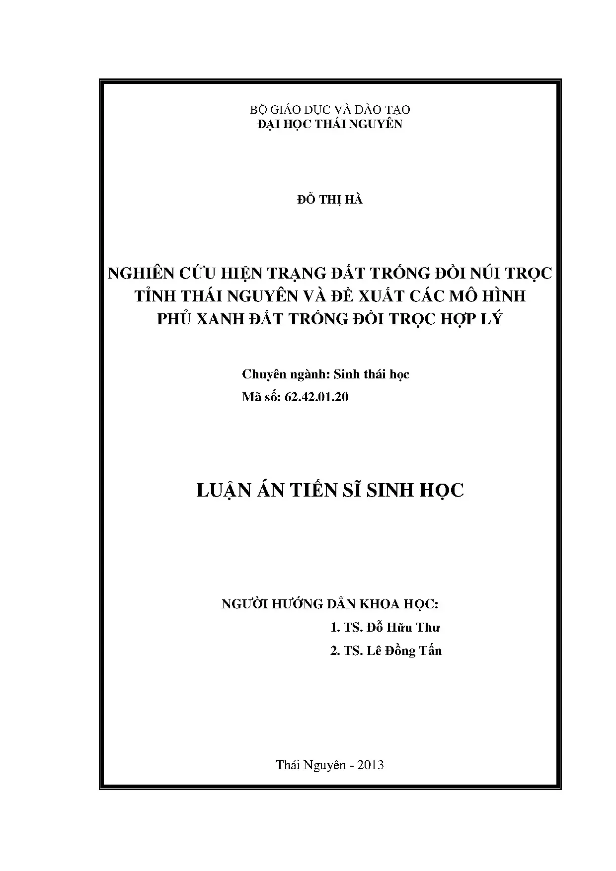 Nghiên cứu phủ xanh đất trống đồi trọc tại Thái Nguyên