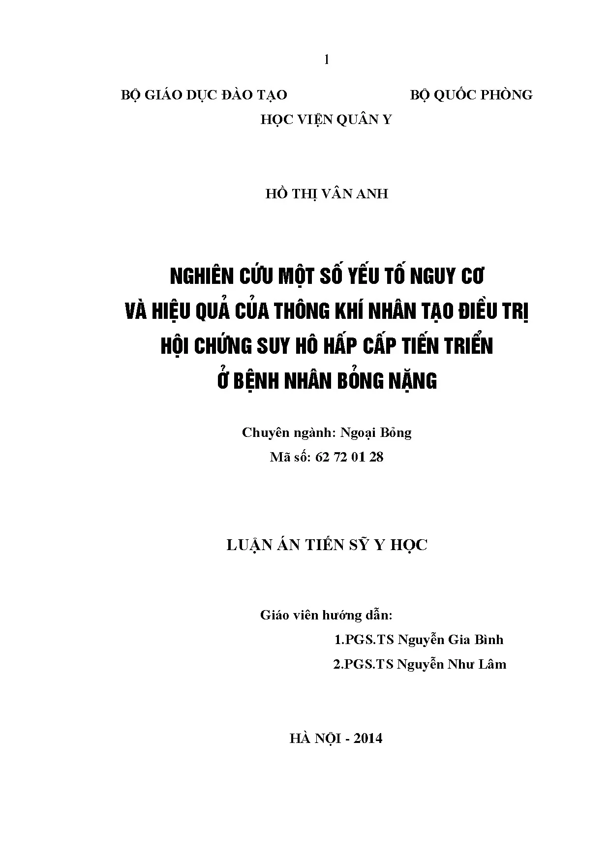 Yếu tố nguy cơ & hiệu quả thông khí nhân tạo cho ARDS bỏng nặng