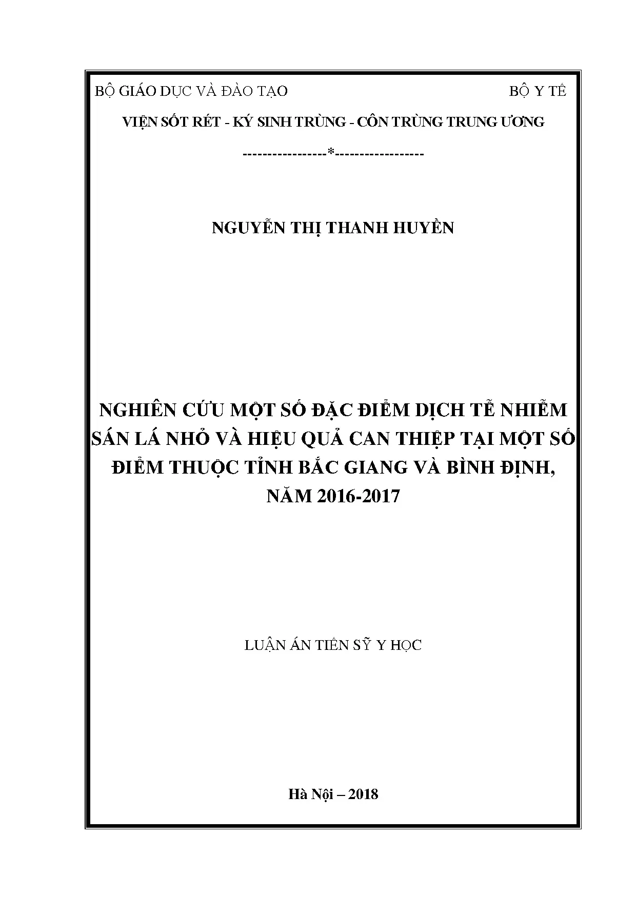 Dịch tễ sán lá nhỏ và hiệu quả can thiệp tại Bắc Giang, Bình Định