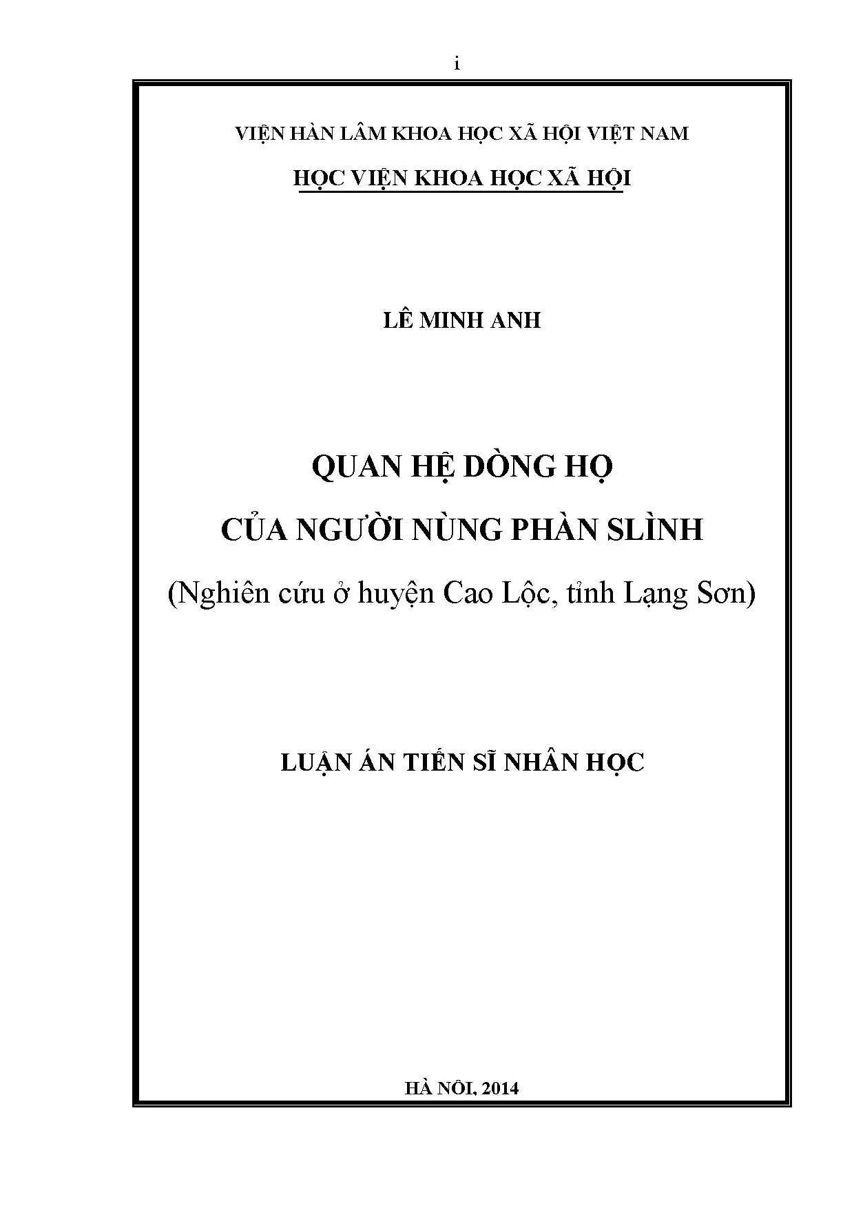 Quan hệ dòng họ của người nùng phàn slình nghiên cứu ở huyện