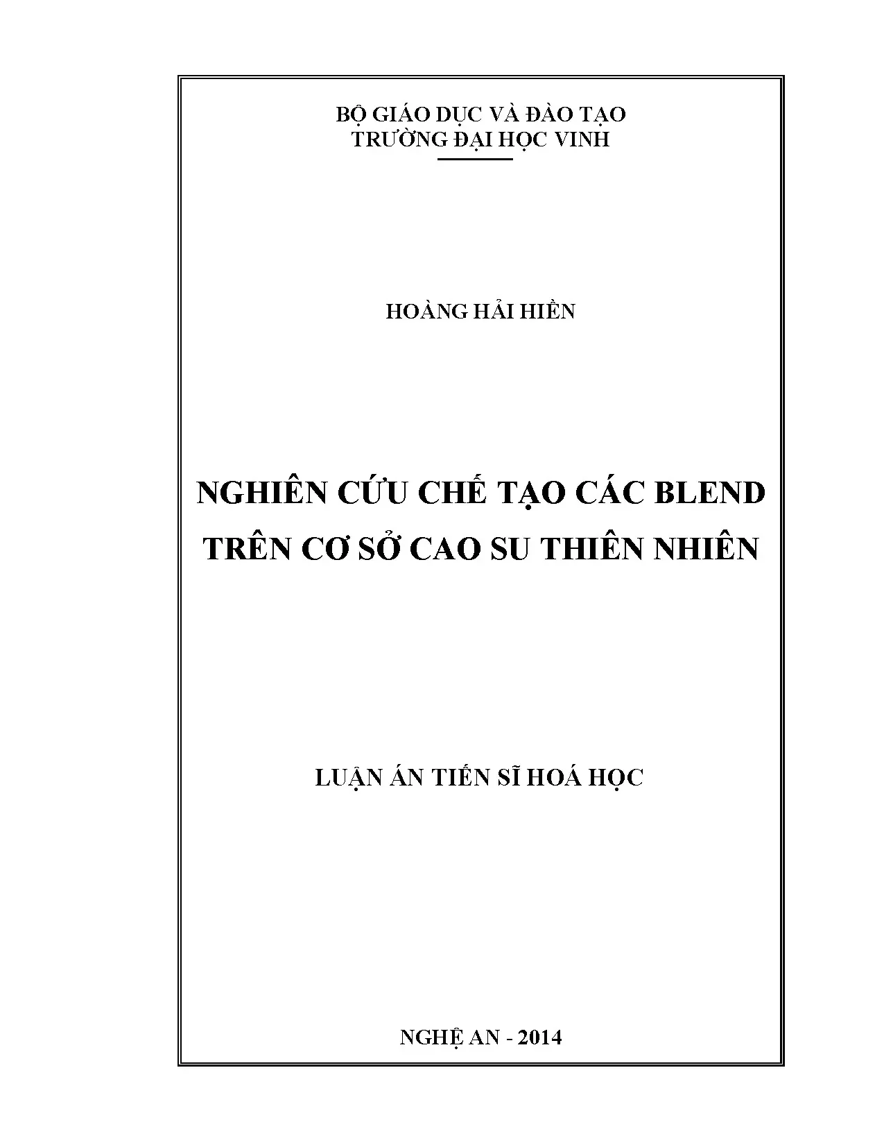 Nghiên cứu chế tạo các blend trên cơ sở cao su thiên nhiên l