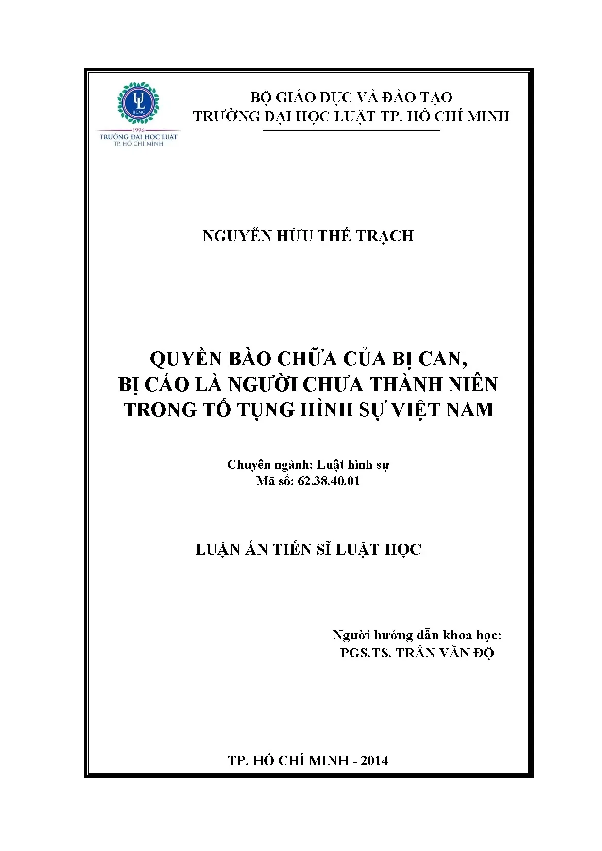 Quyền bào chữa bị can, bị cáo chưa thành niên TTHS Việt Nam