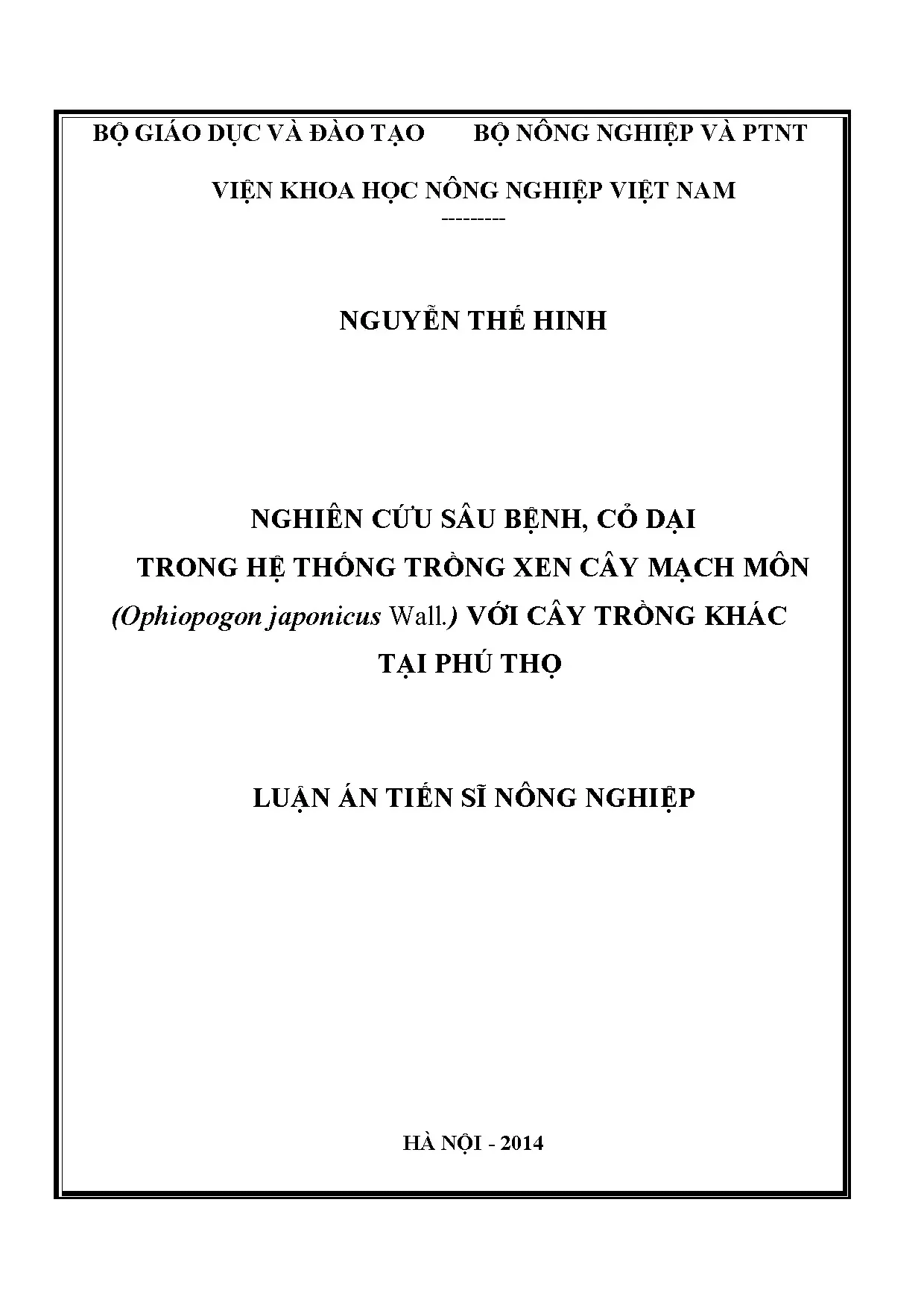 Nghiên cứu sâu bệnh, cỏ dại hệ thống trồng xen Mạch môn Phú Thọ
