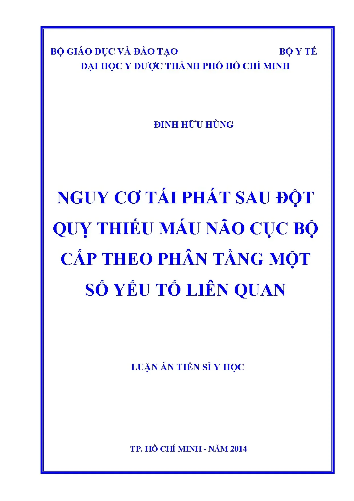 Nguy cơ tái phát đột quỵ thiếu máu não cấp và yếu tố liên quan
