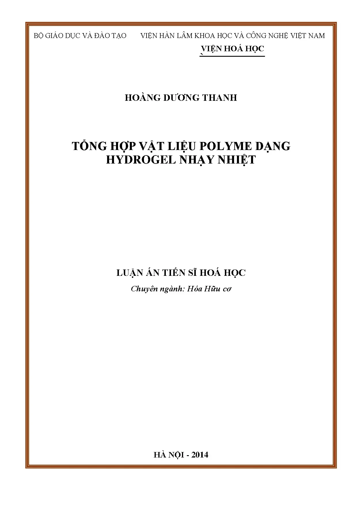 Tổng hợp vật liệu hydrogel polyme nhạy nhiệt luận án TS