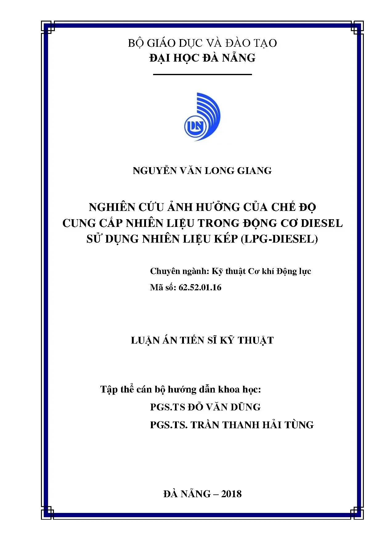 Nghiên cứu chế độ nhiên liệu động cơ diesel kép LPG-Diesel