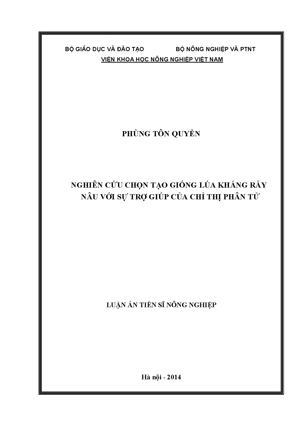 Chọn tạo giống lúa kháng rầy nâu bằng chỉ thị phân tử