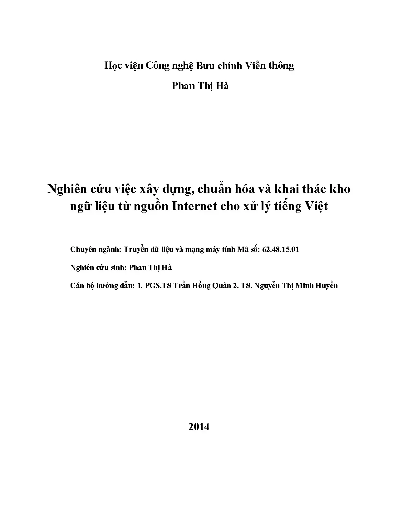 Kho ngữ liệu Internet cho xử lý tiếng Việt: Xây dựng & khai thác