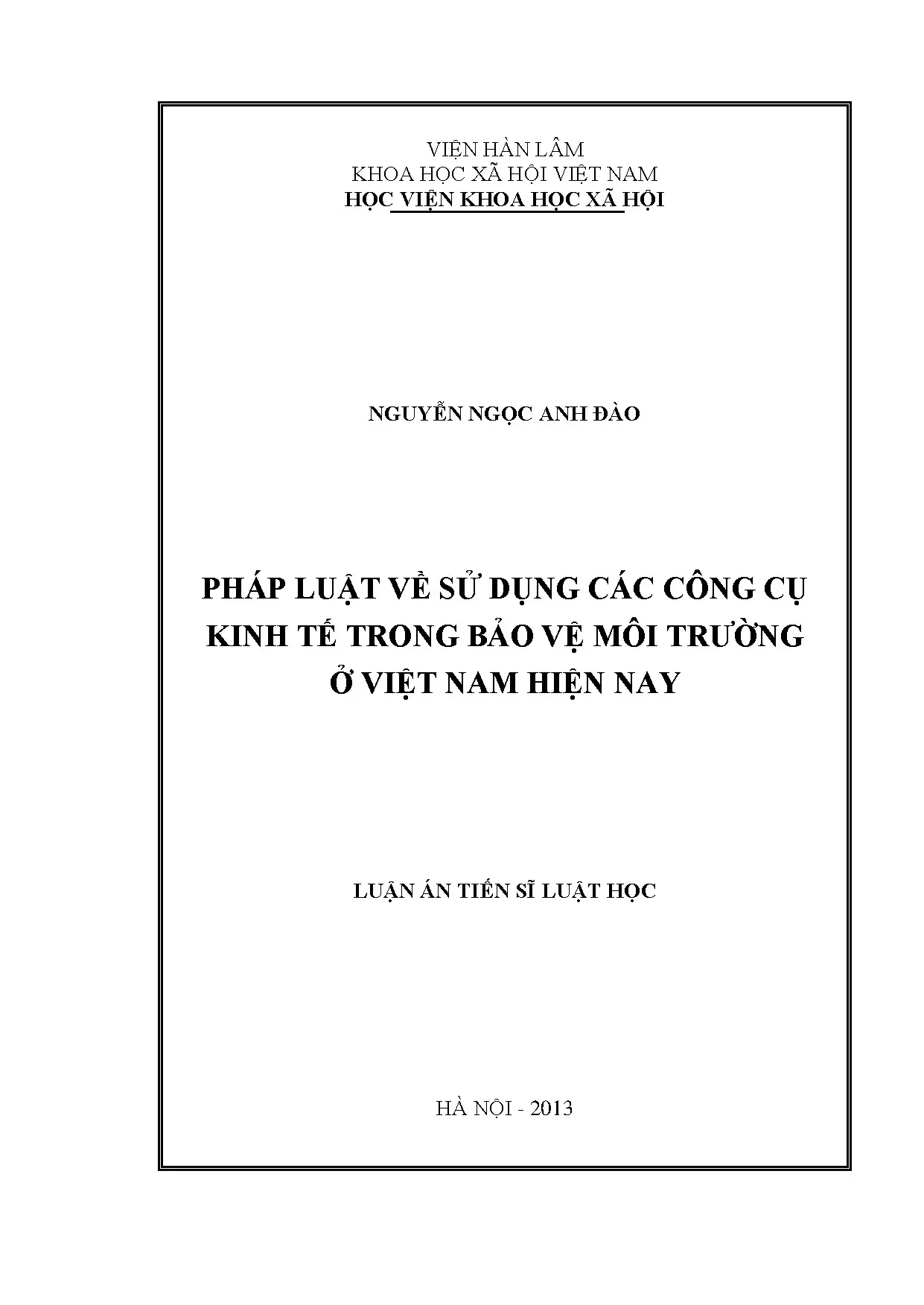Pháp luật về sử dụng các công cụ kinh tế trong bảo vệ môi tr