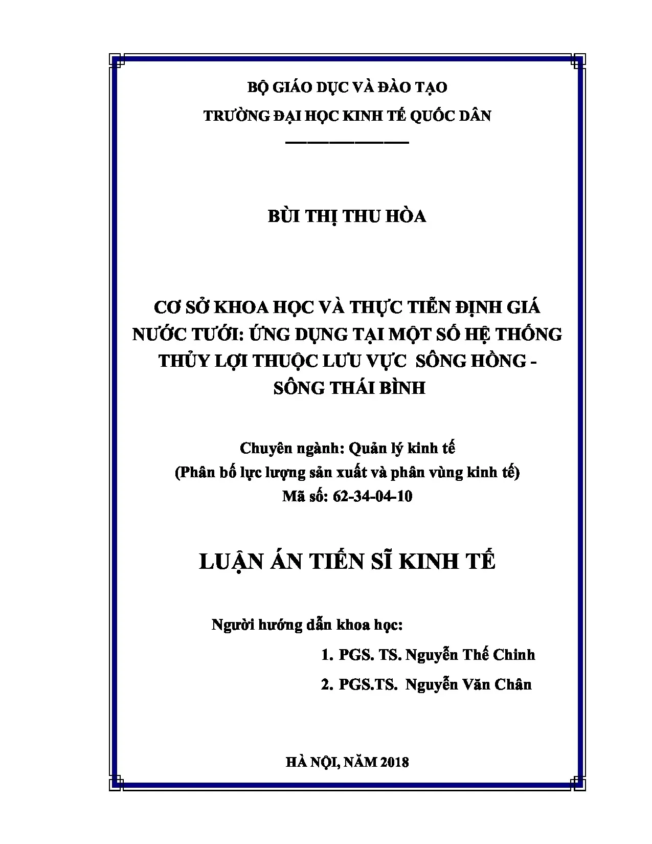 Định giá nước tưới sông Hồng - Thái Bình: Cơ sở khoa học