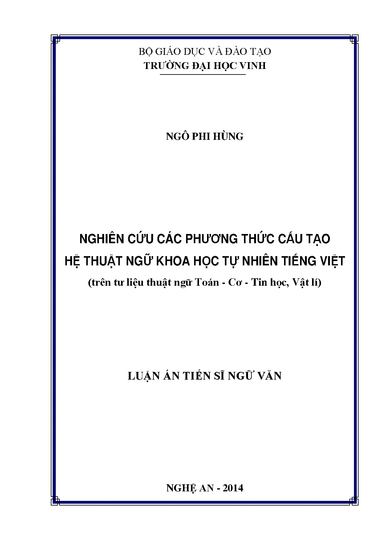 Nghiên cứu các phương thức cấu tạo hệ thuật ngữ khoa học tự