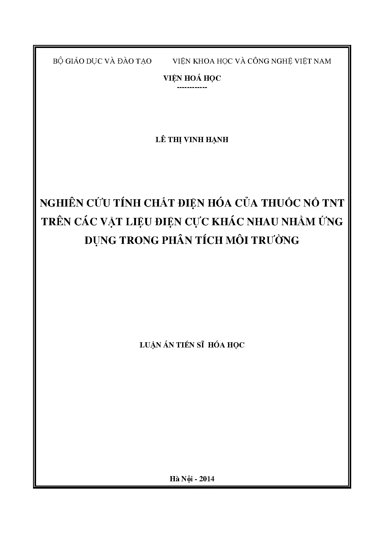 Nghiên cứu điện hóa thuốc nổ TNT ứng dụng phân tích môi trường
