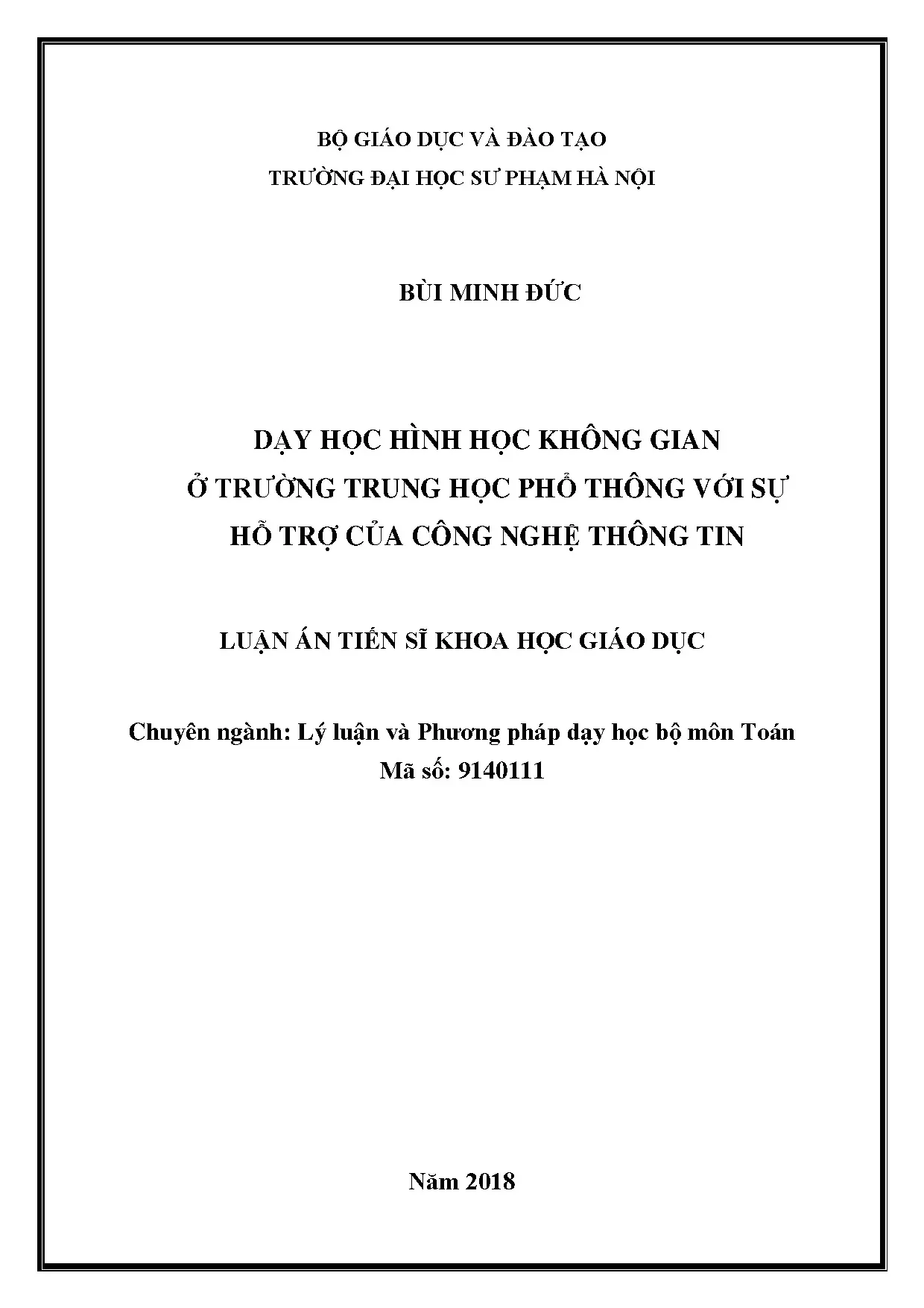 Luận án: Dạy học HHKG THPT với hỗ trợ Công nghệ thông tin