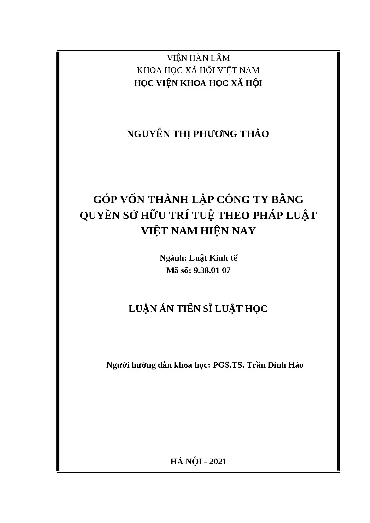 Luận án tiến sỹ góp vốn thành lập công ty bằng quyền sở hữu