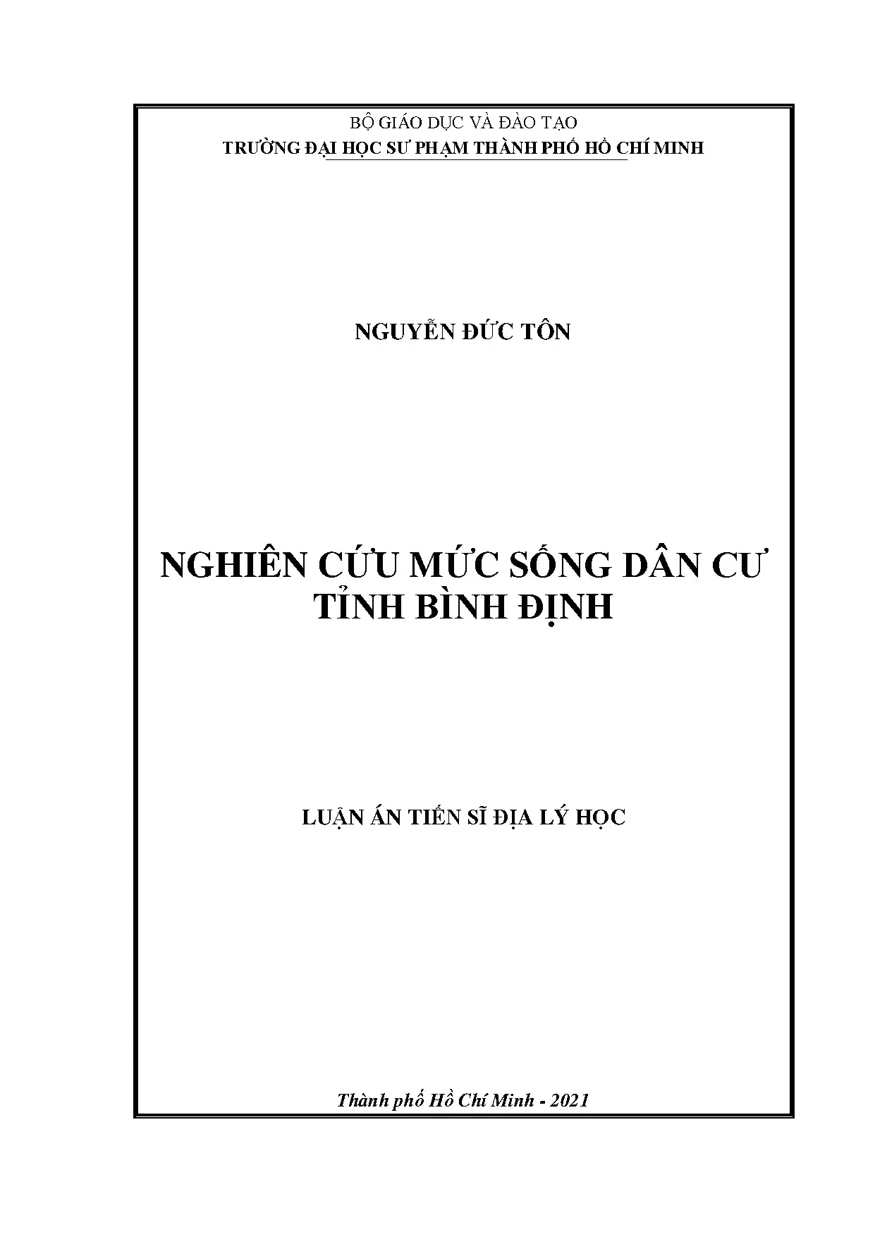 Nghiên cứu mức sống dân cư tỉnh Bình Định - Luận án TS