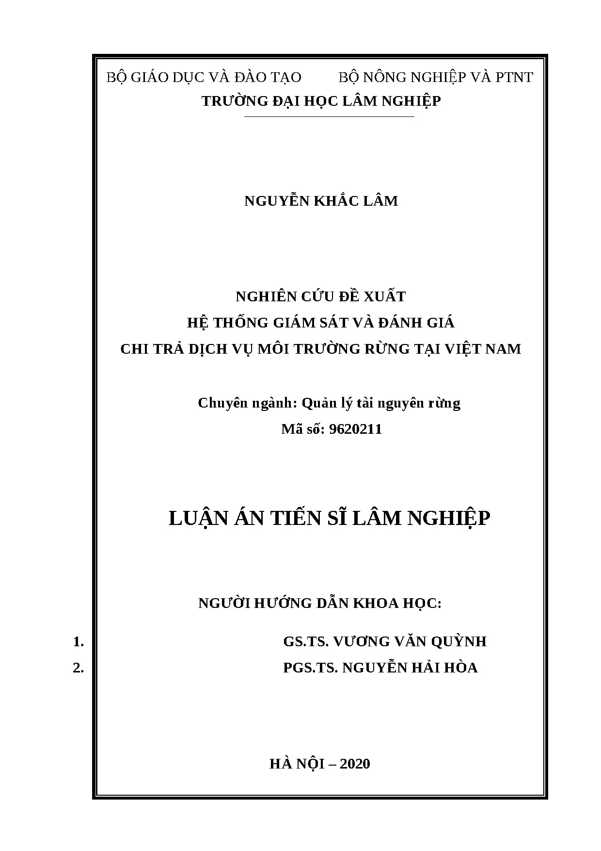 Hệ thống giám sát, đánh giá chi trả DVMTR tại Việt Nam