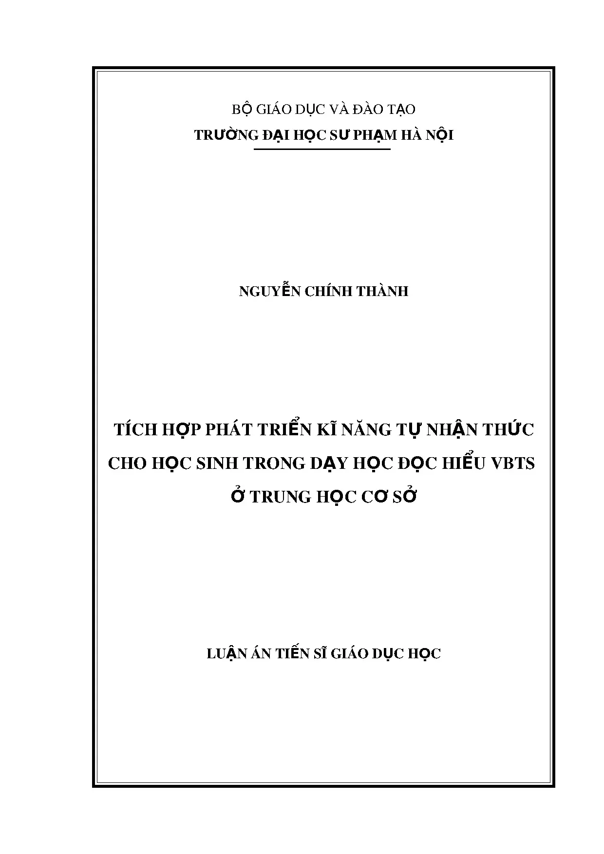 Tích hợp KN tự nhận thức HS THCS trong dạy đọc hiểu VBTS