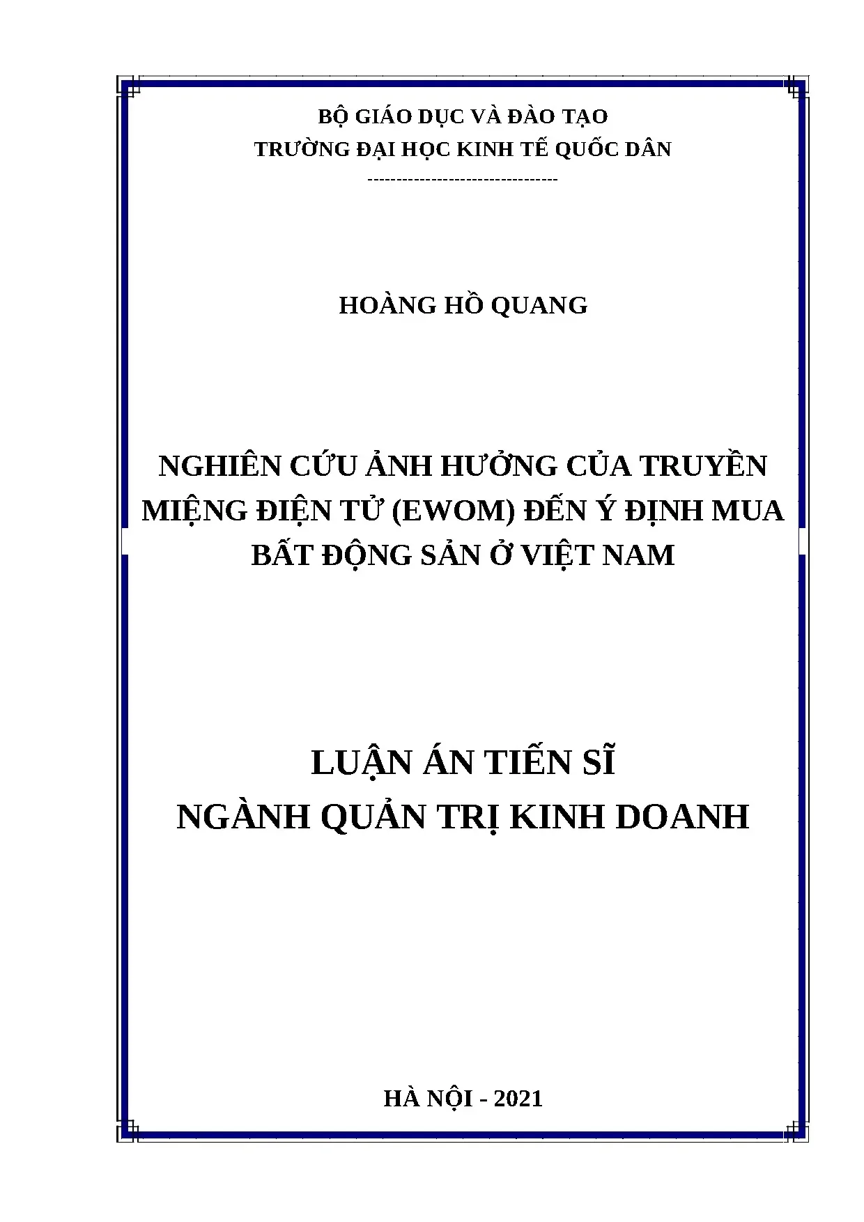 Ảnh hưởng của EWOM đến ý định mua BĐS tại Việt Nam