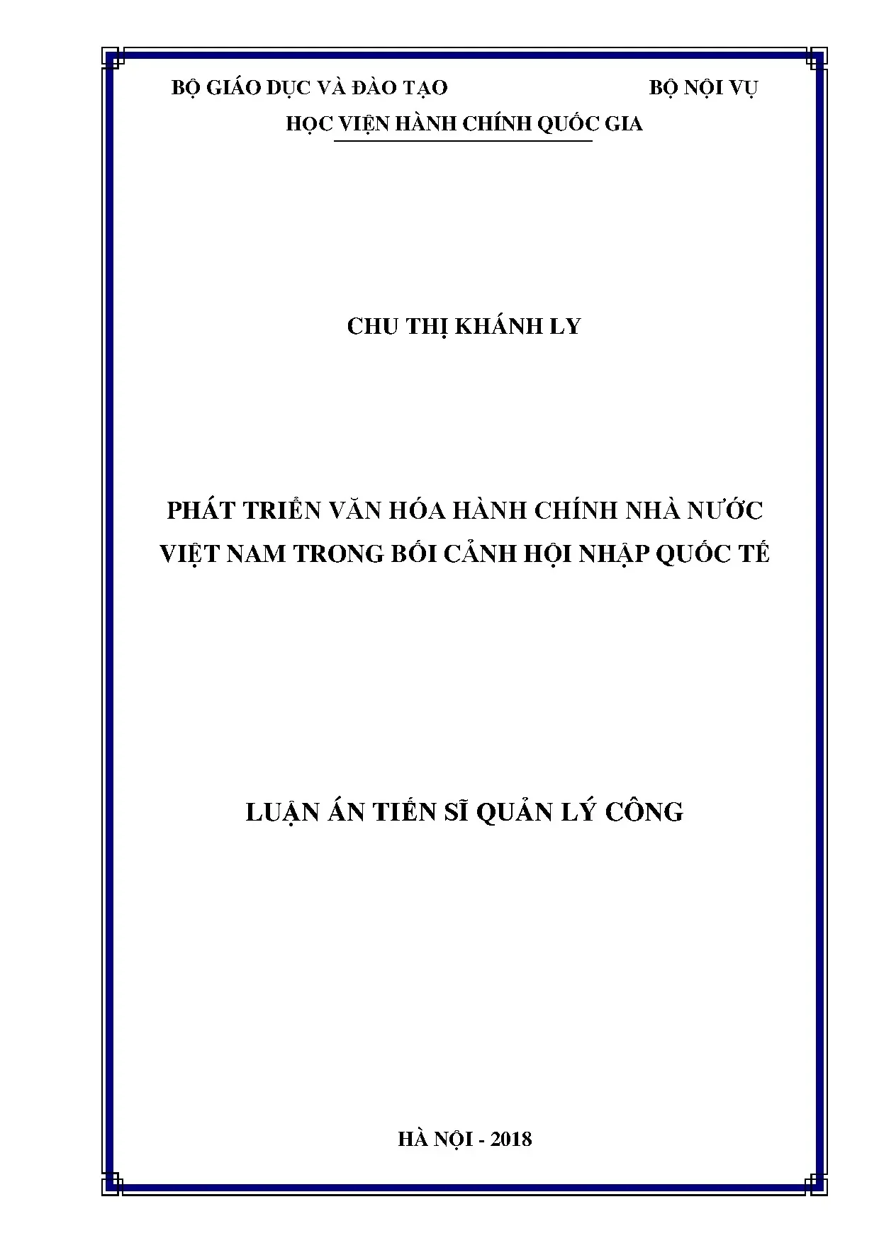 Luận án tiến sĩ quản lý công phát triển văn hóa hành chính n