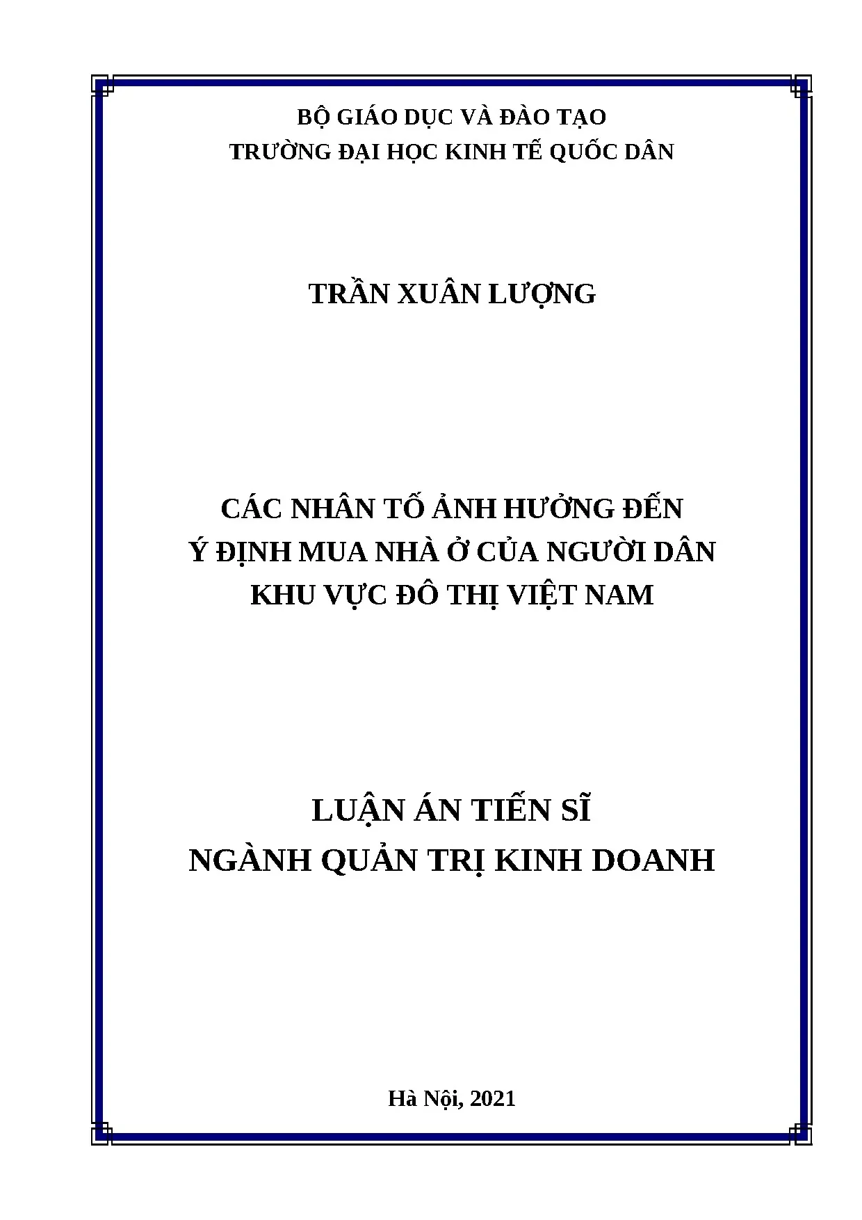 Các nhân tố ảnh hưởng ý định mua nhà ở đô thị Việt Nam