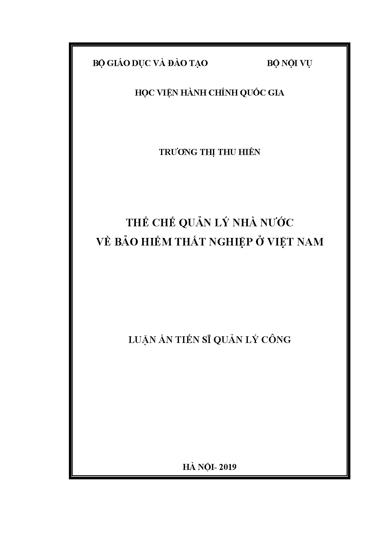 Hoàn thiện thể chế QLNN BHTN Việt Nam: Luận án TS