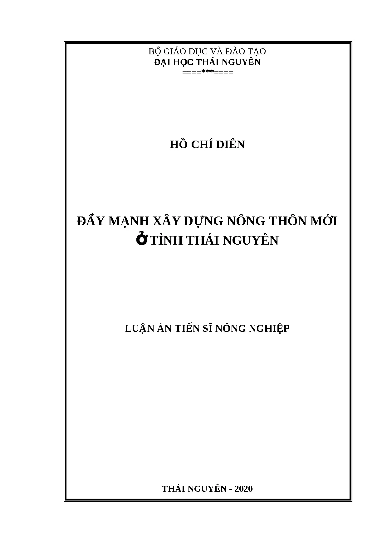 Luận án tiến sỹ đẩy mạnh xây dựng nông thôn mới ở tỉnh thái