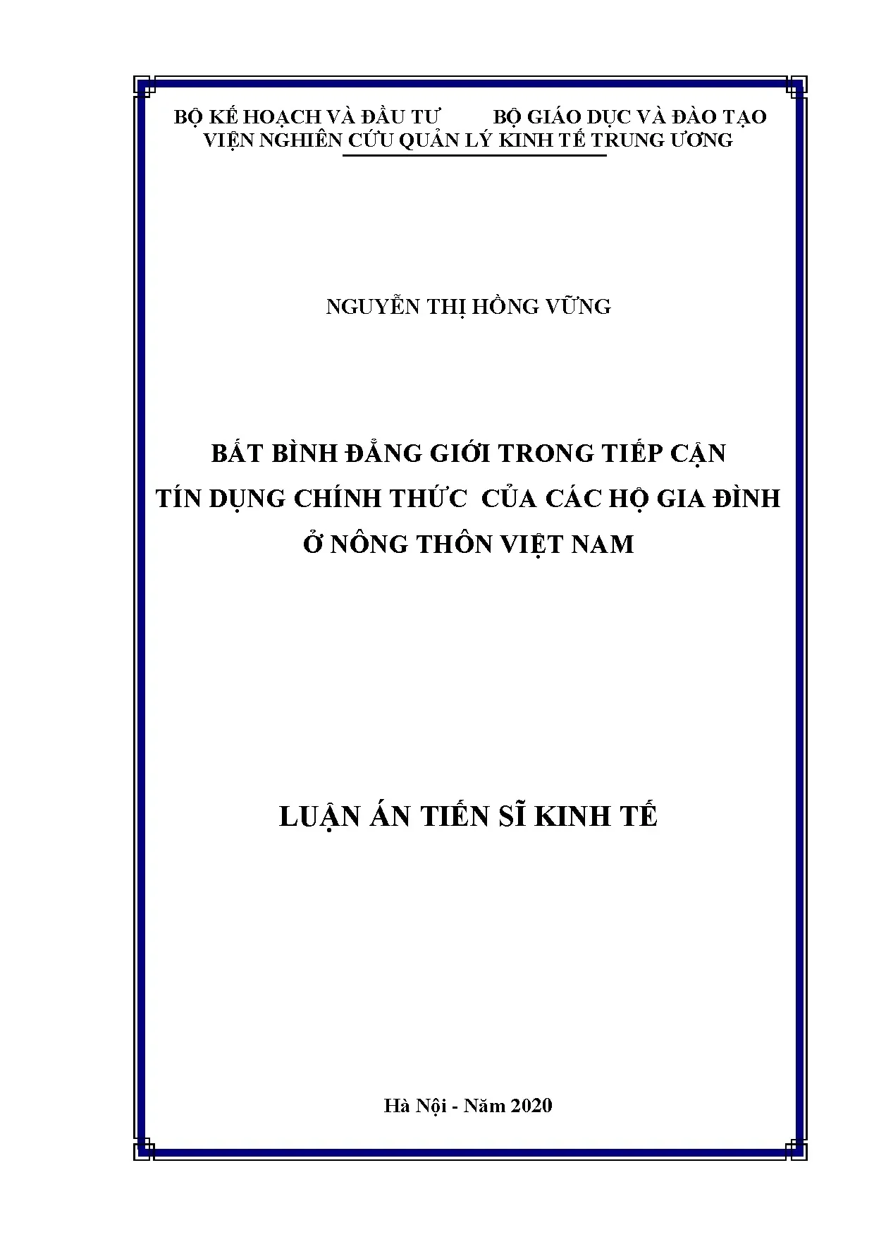 Bất bình đẳng giới trong tín dụng chính thức nông thôn Việt Nam