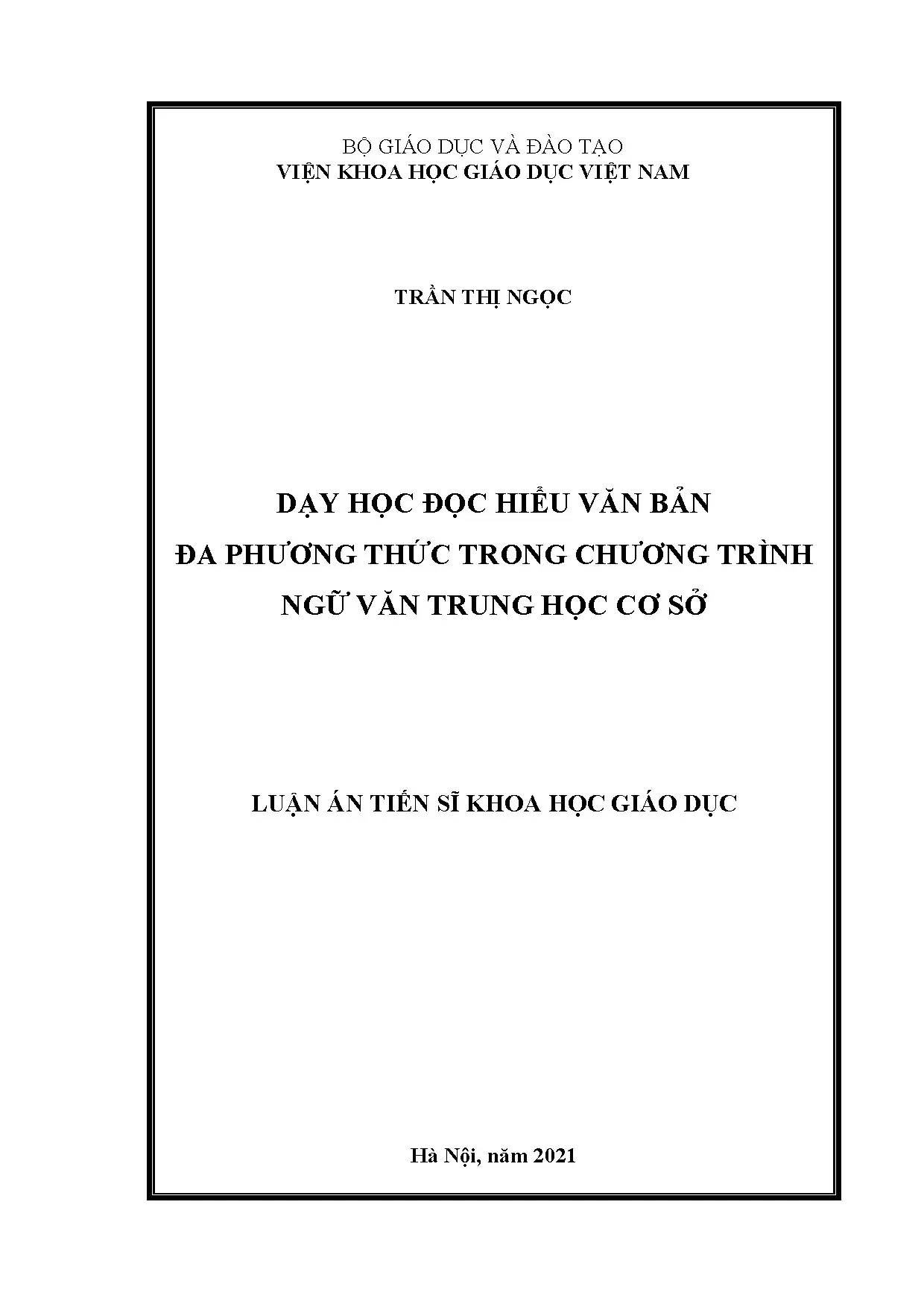 Luận án: Dạy học đọc hiểu văn bản đa phương thức Ngữ văn THCS