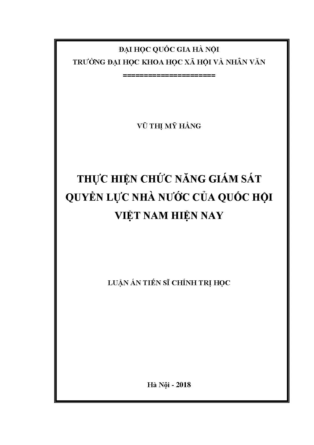 Giám sát quyền lực nhà nước của Quốc hội Việt Nam hiện nay