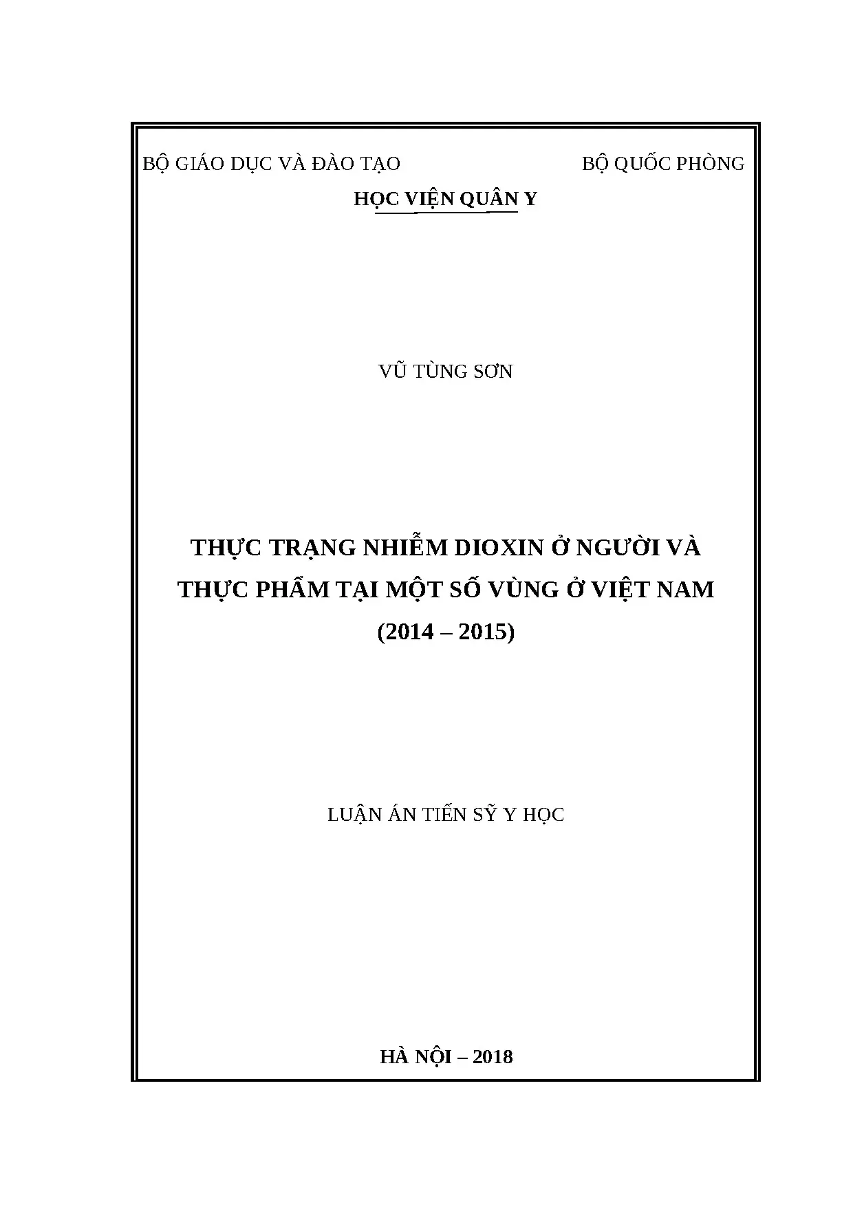 Thực trạng nhiễm dioxin ở người, thực phẩm tại VN (2014-2015)