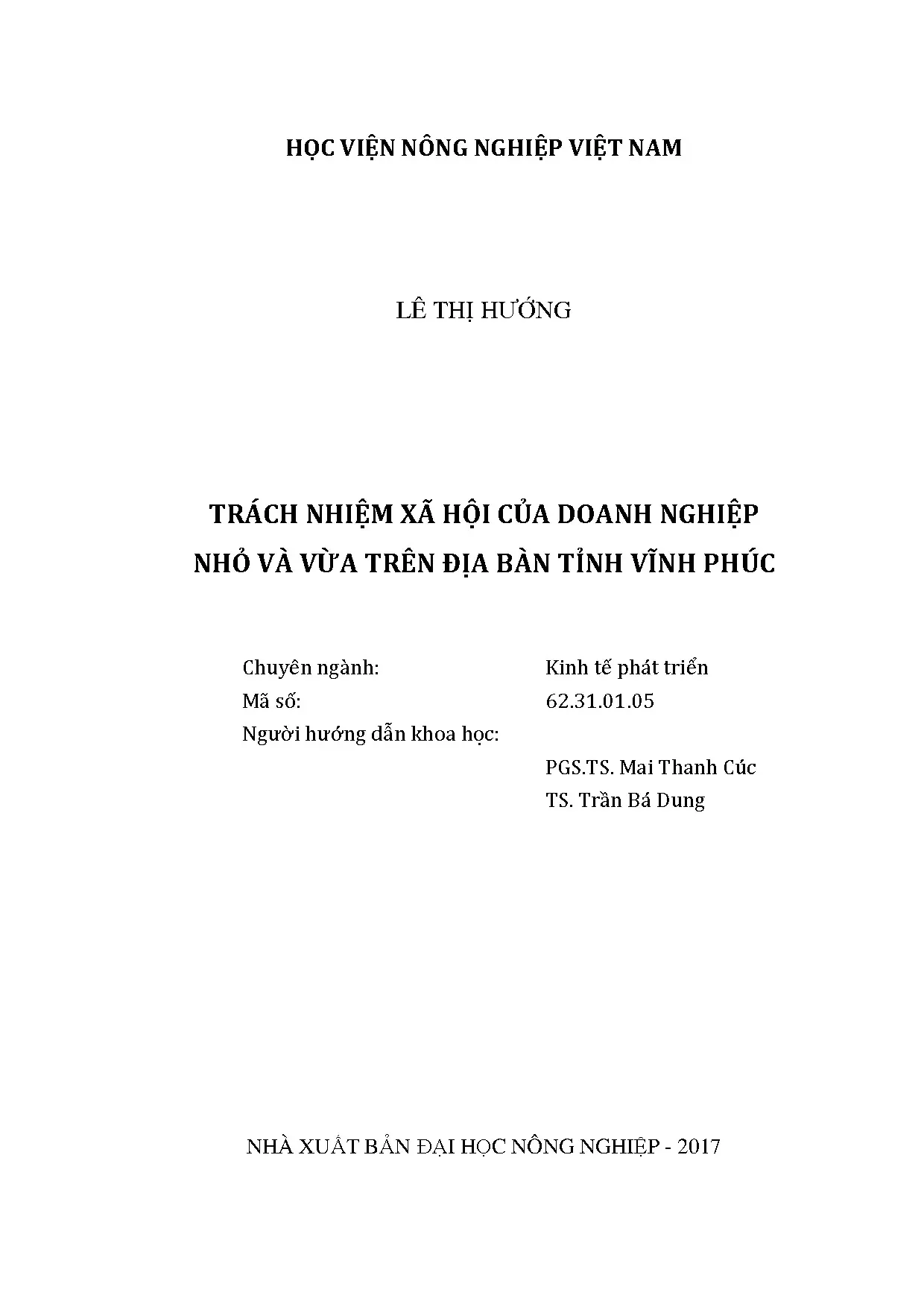 Trách nhiệm xã hội của DNNVV tại Vĩnh Phúc: Luận án