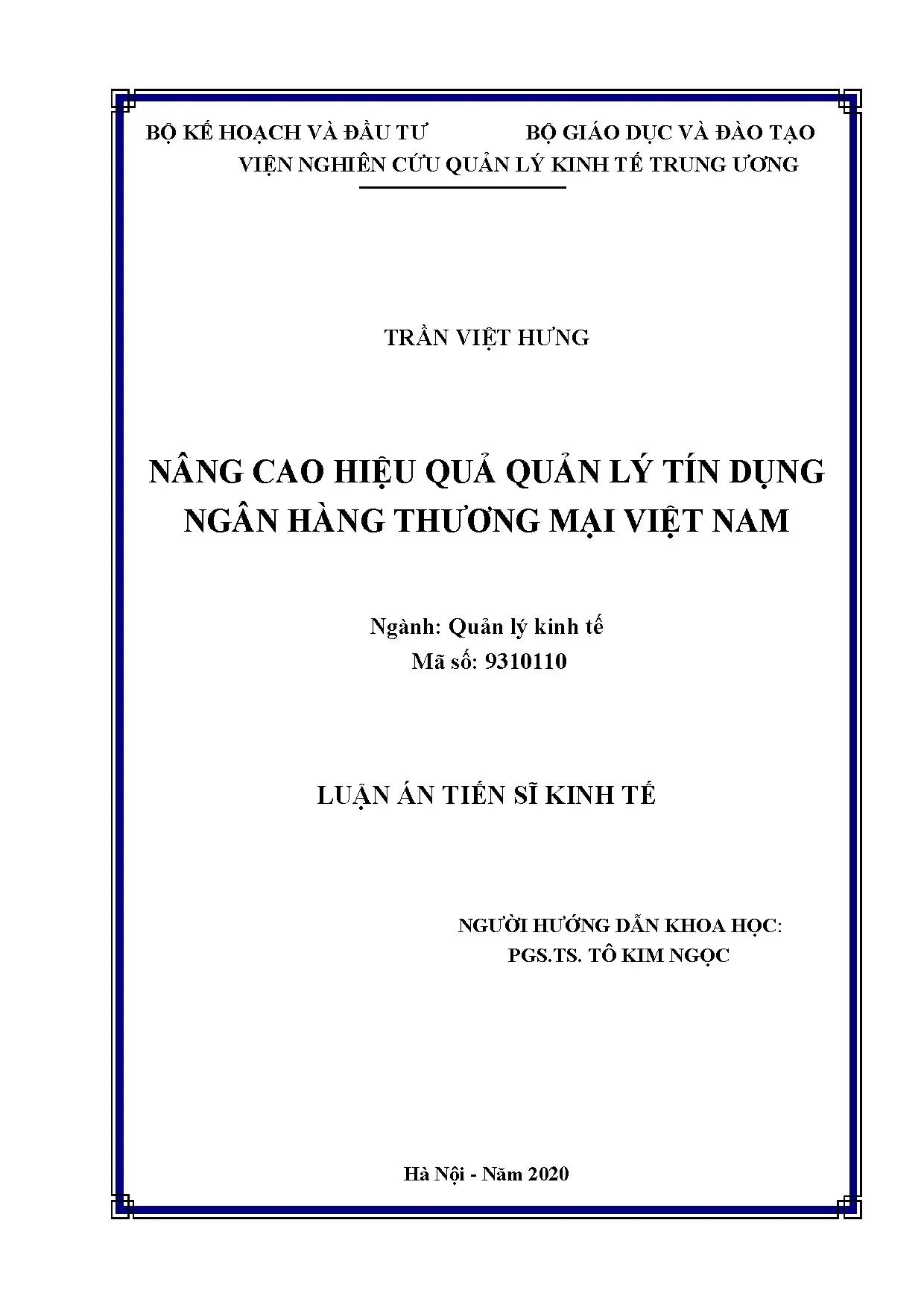 Nâng cao hiệu quả quản lý tín dụng ngân hàng thương mại Việt Nam