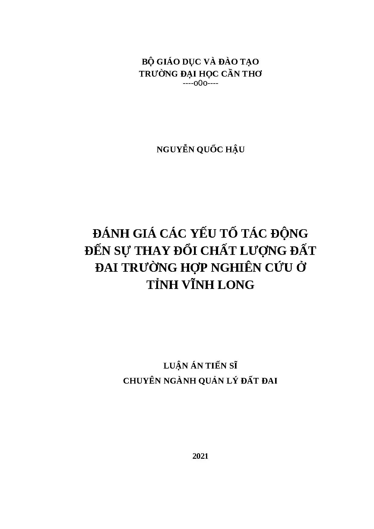 Đánh giá yếu tố tác động đến chất lượng đất đai Vĩnh Long