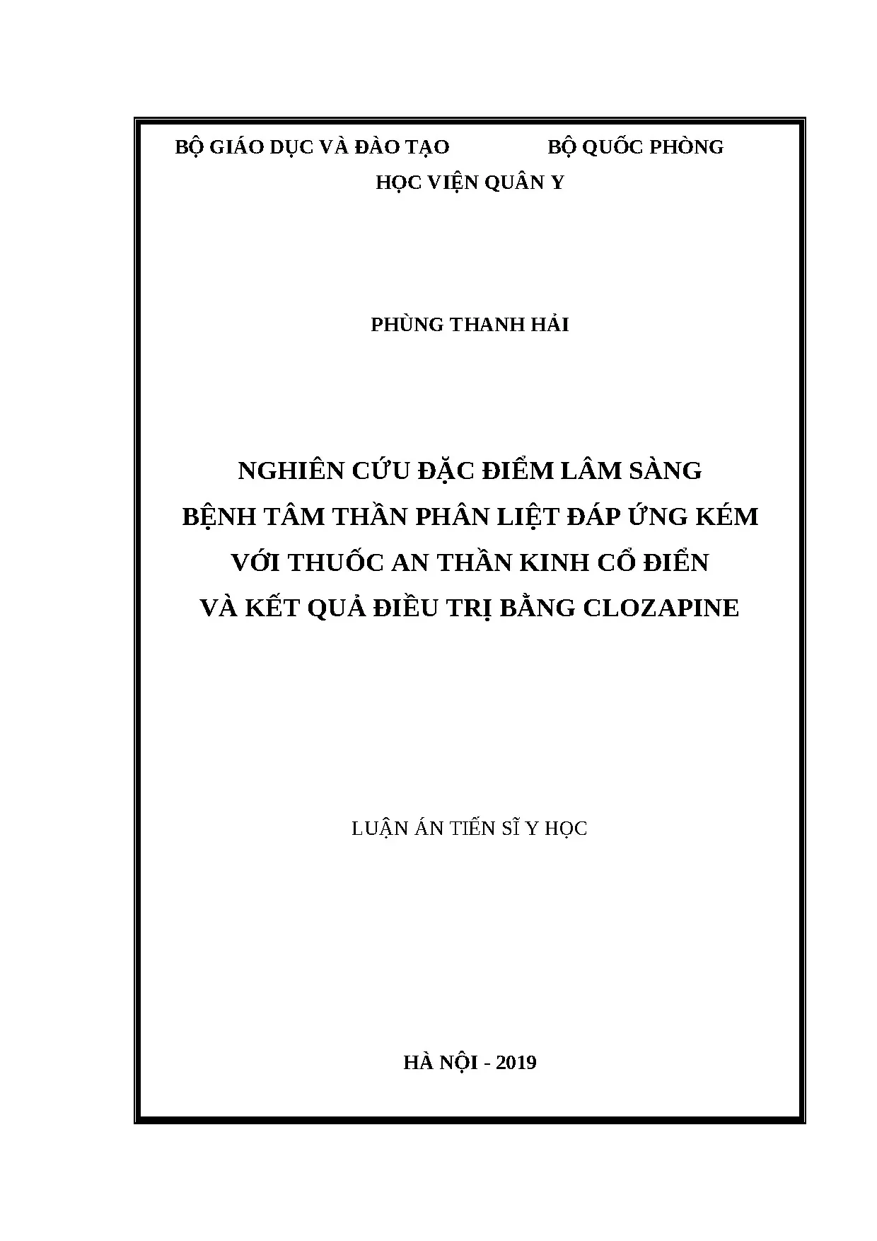 Nghiên cứu lâm sàng tâm thần phân liệt đáp ứng kém & Clozapine