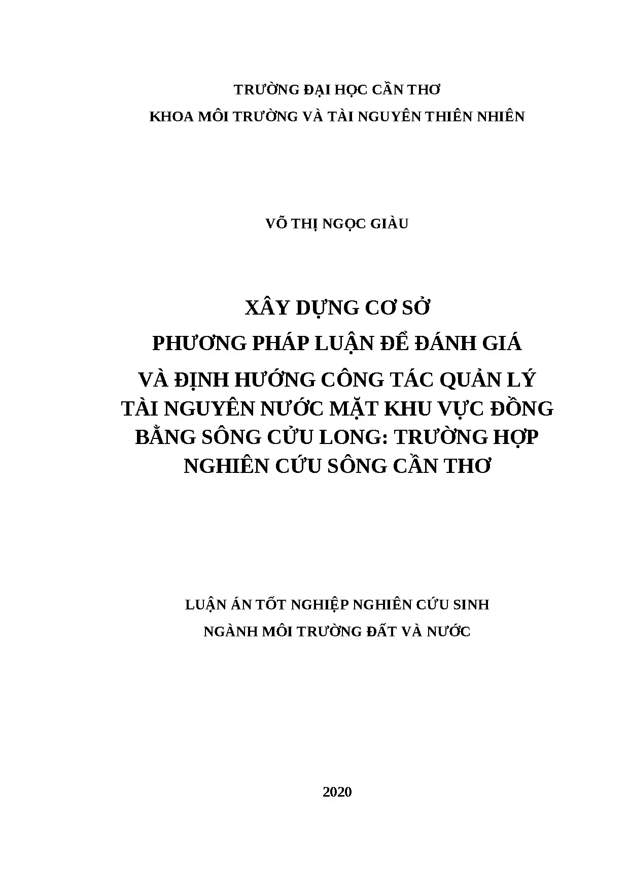 Đánh giá, định hướng quản lý nước mặt ĐBSCL: Sông Cần Thơ